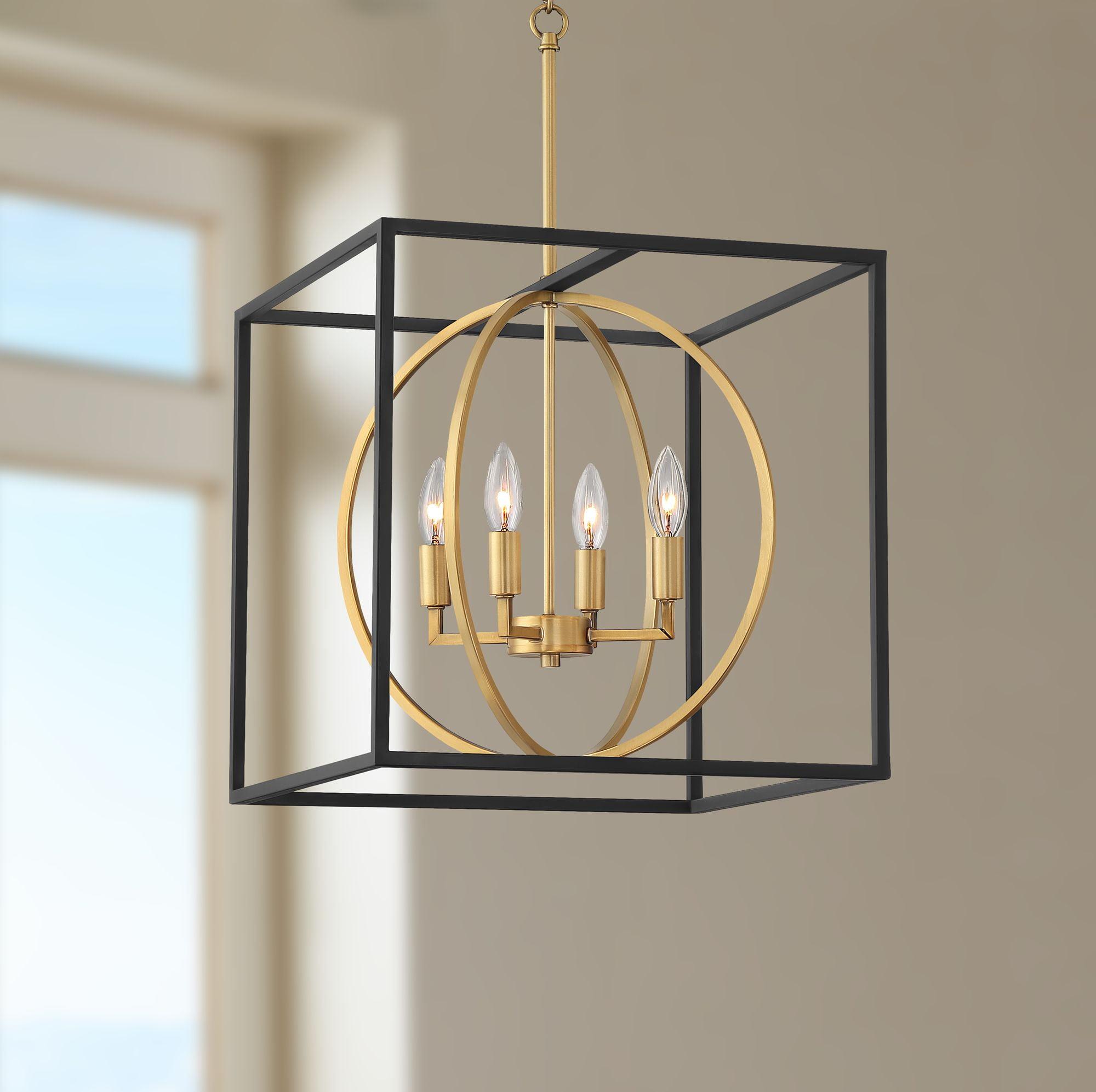 Modern Black and Warm Brass Cage Pendant Light 19"x20"