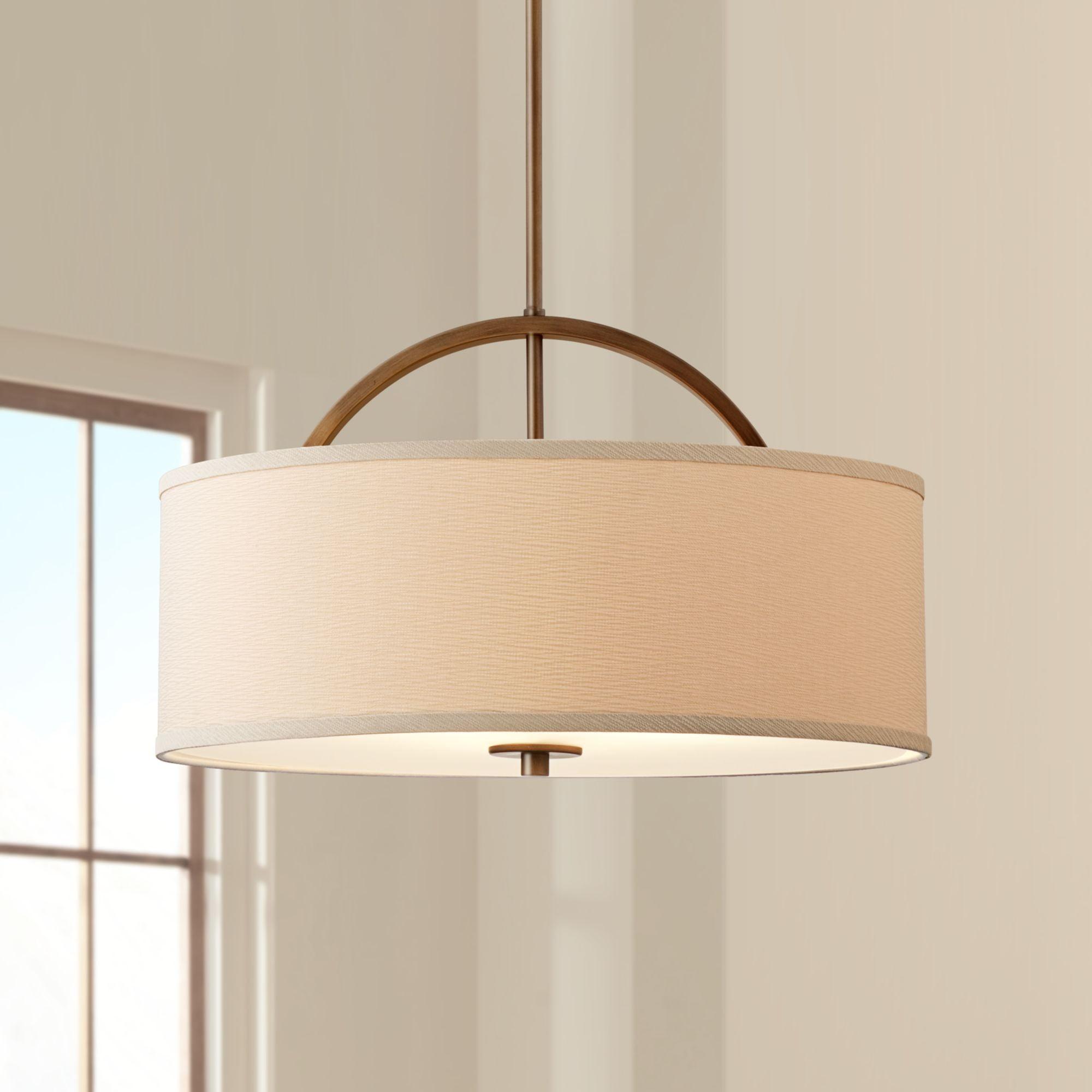 Brushed Bronze 20" Pendant Chandelier with Linen Shade