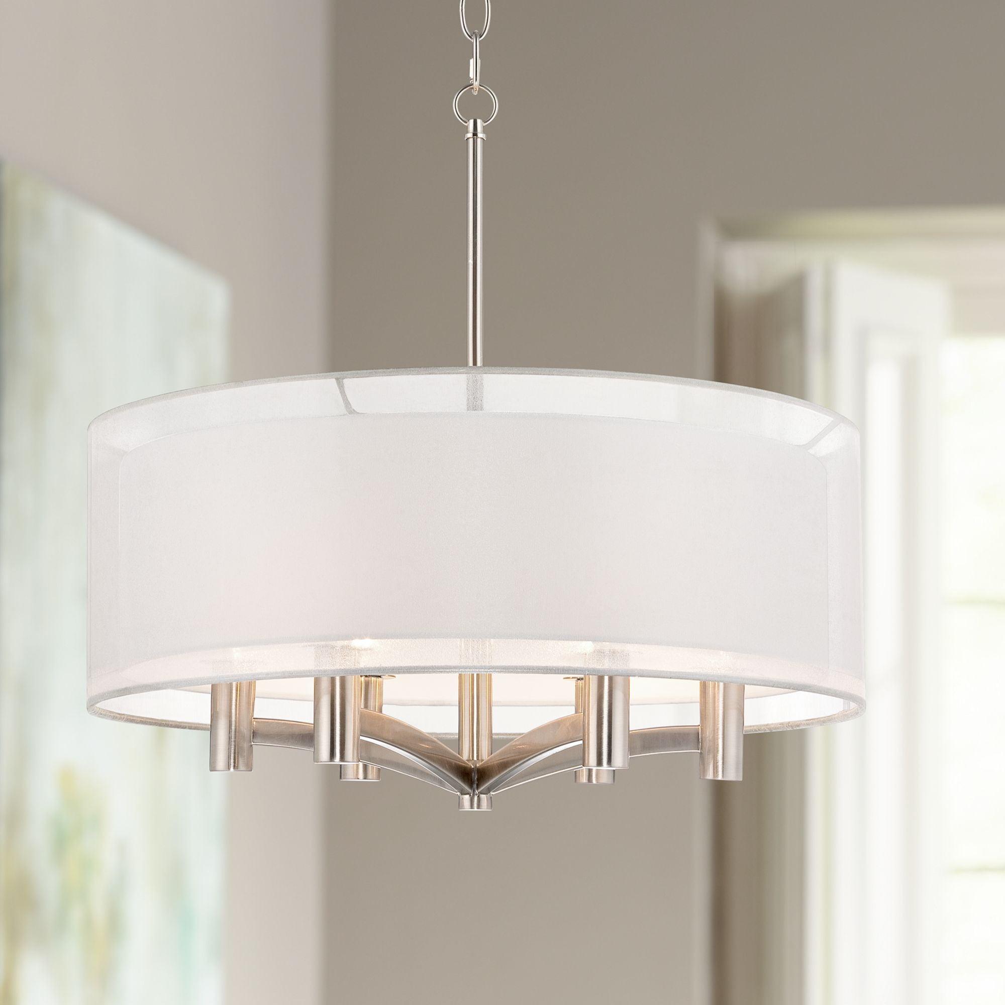 Brushed Nickel Double Drum Shade Pendant Chandelier