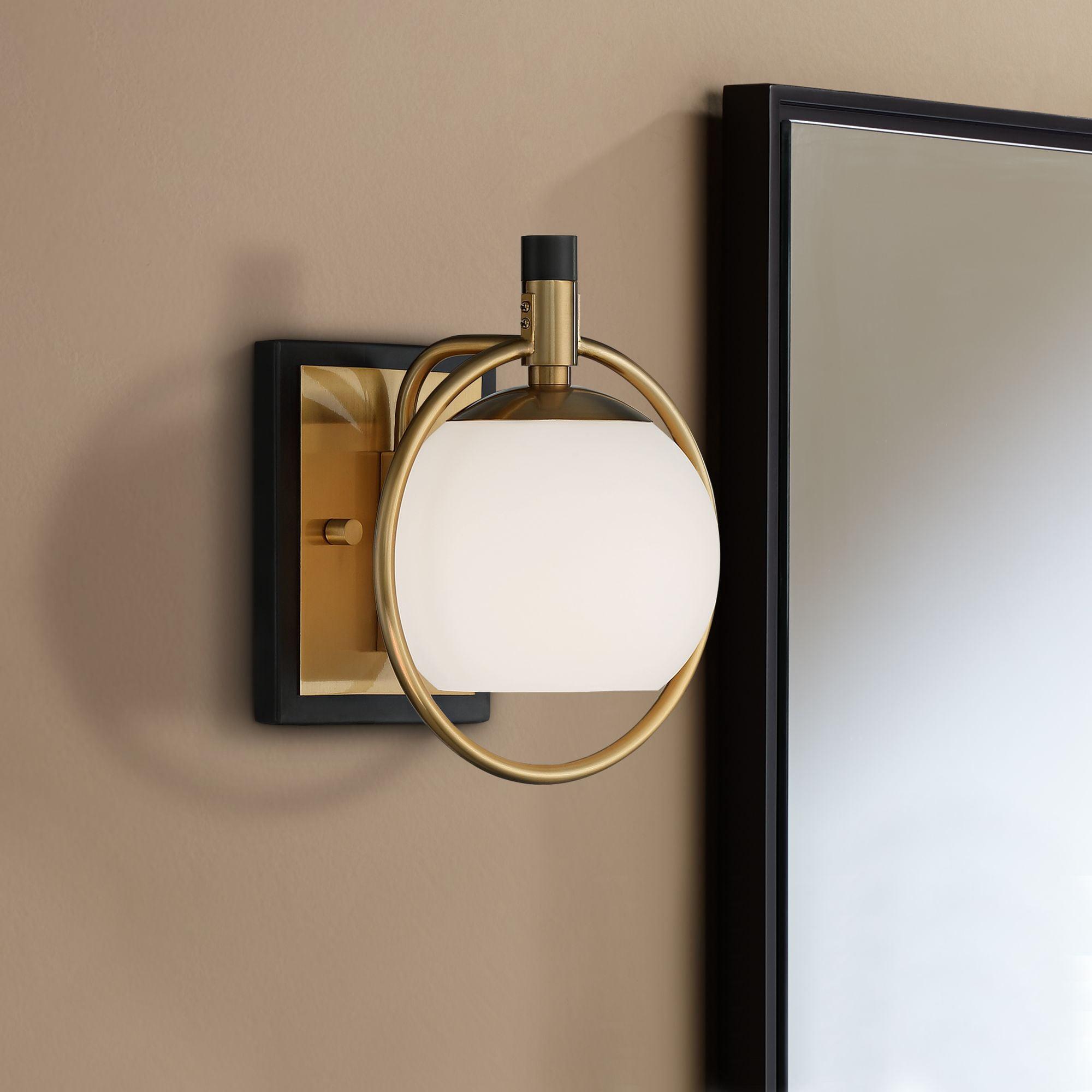 Chic Deco 15" Black and Brass Wall Sconce with Milky Globe