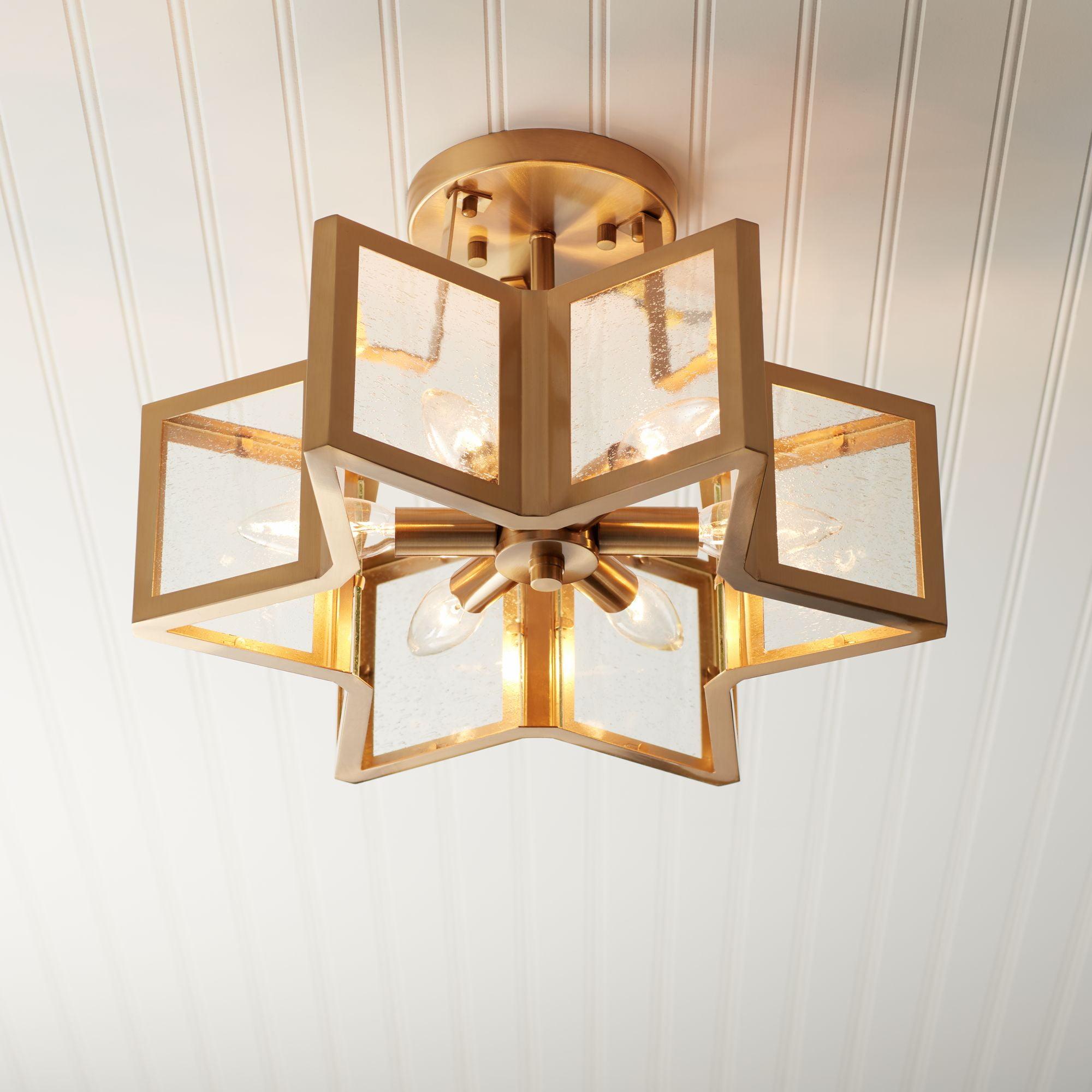 Modern Brass and Glass Star Semi-Flush Mount Ceiling Light