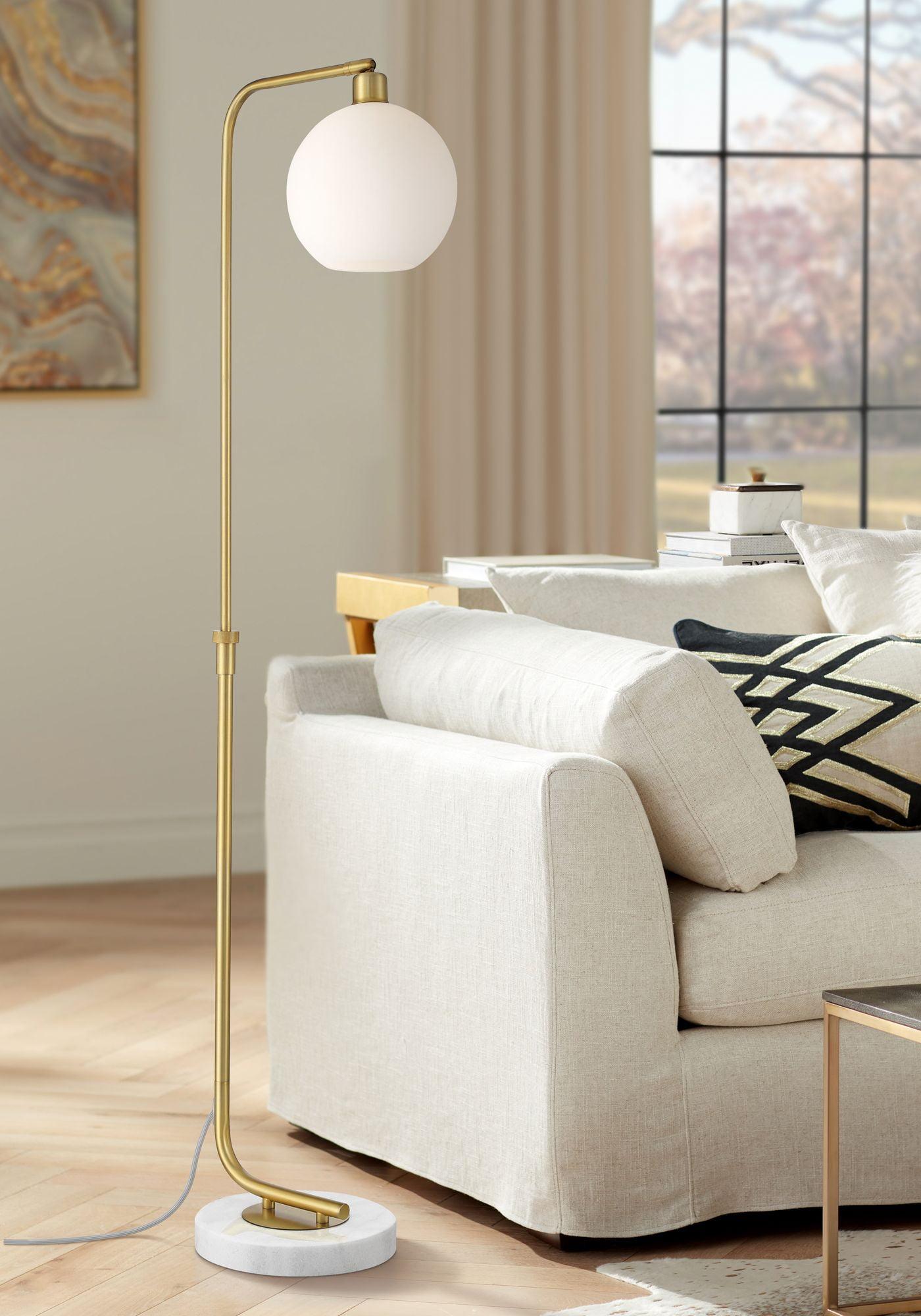 Casaba Mid-Century Gold Metal Arc Floor Lamp with White Marble Base