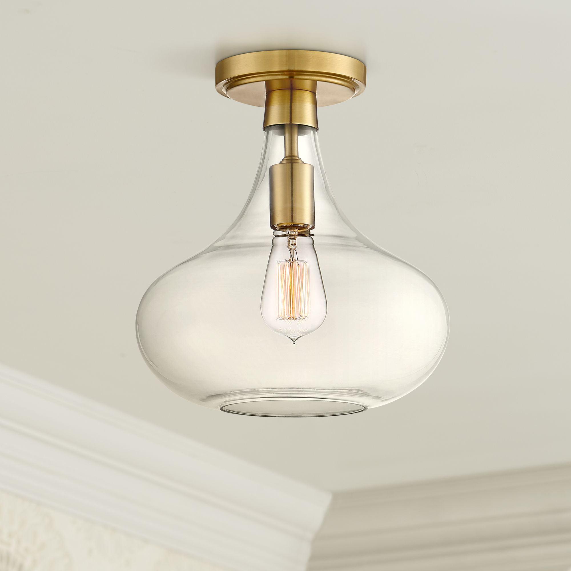 Warm Antique Brass and Clear Glass Semi-Flush Mount Ceiling Light