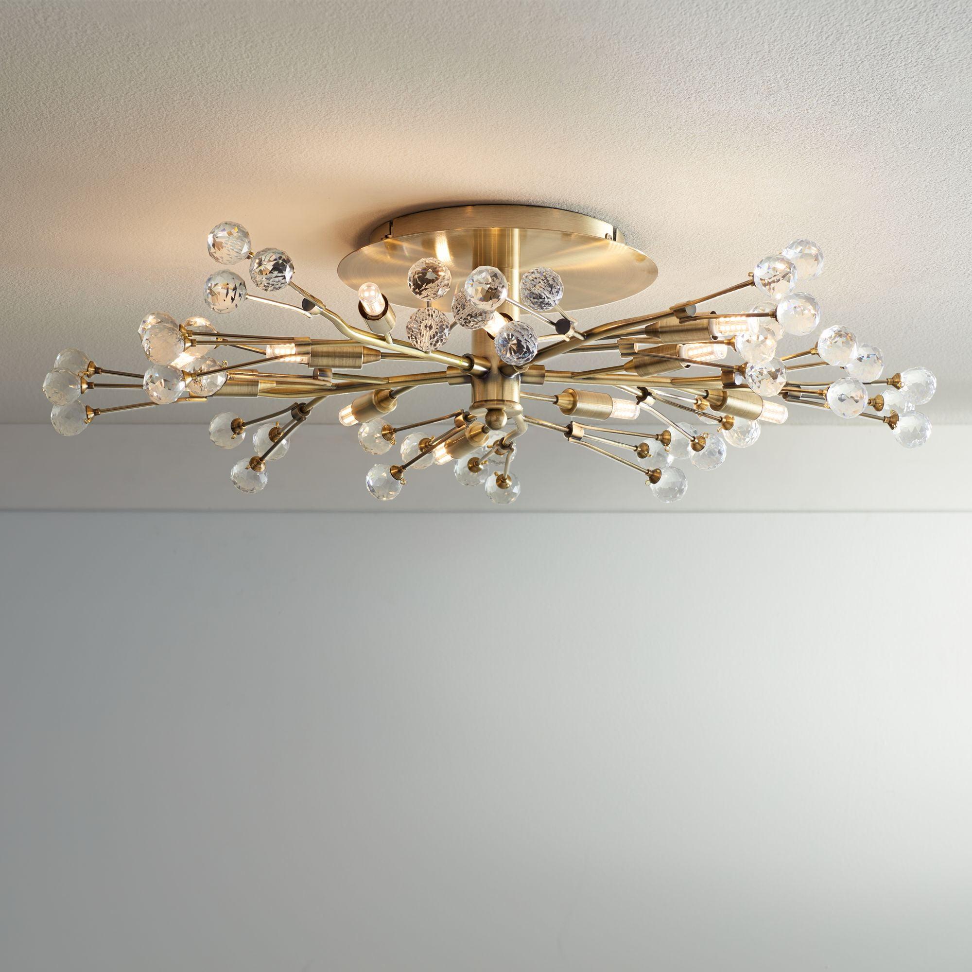 Brass and Crystal 27" Semi-Flush Mount Ceiling Light with LED