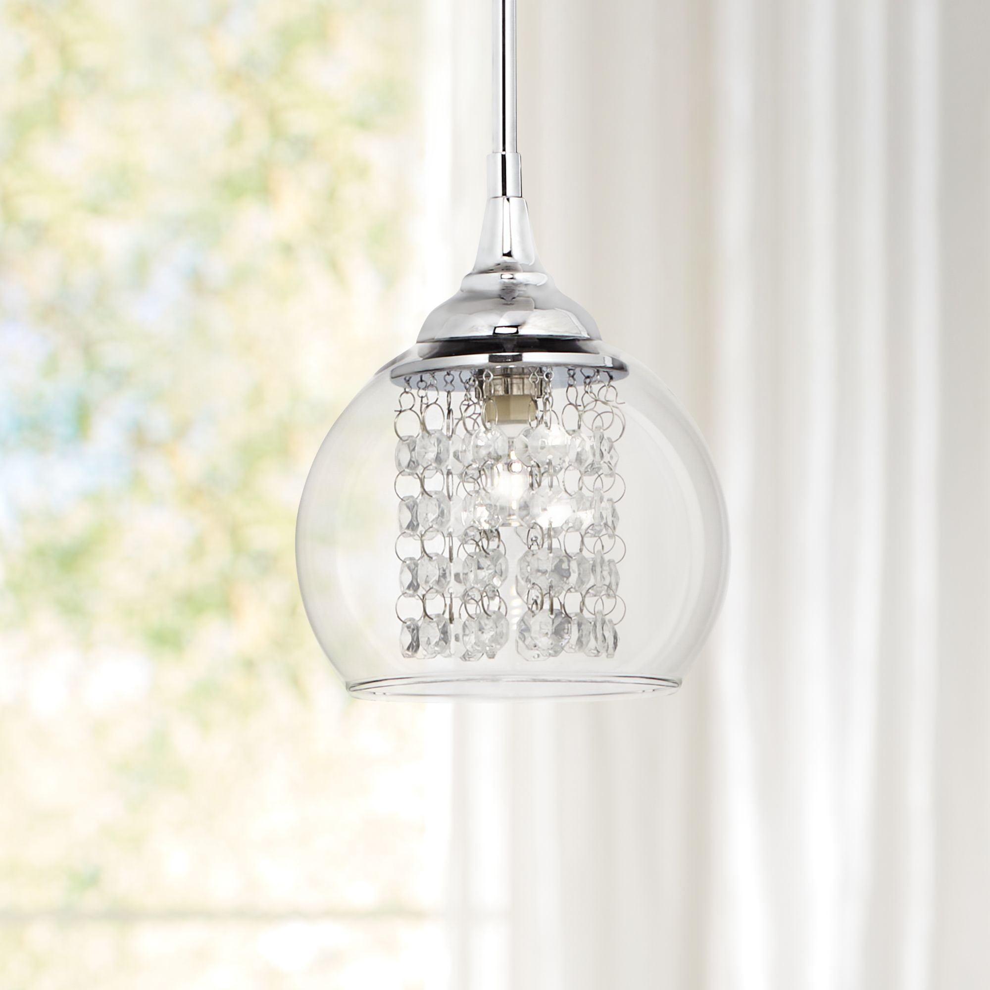 Chrome and Crystal Mini Pendant with LED Light