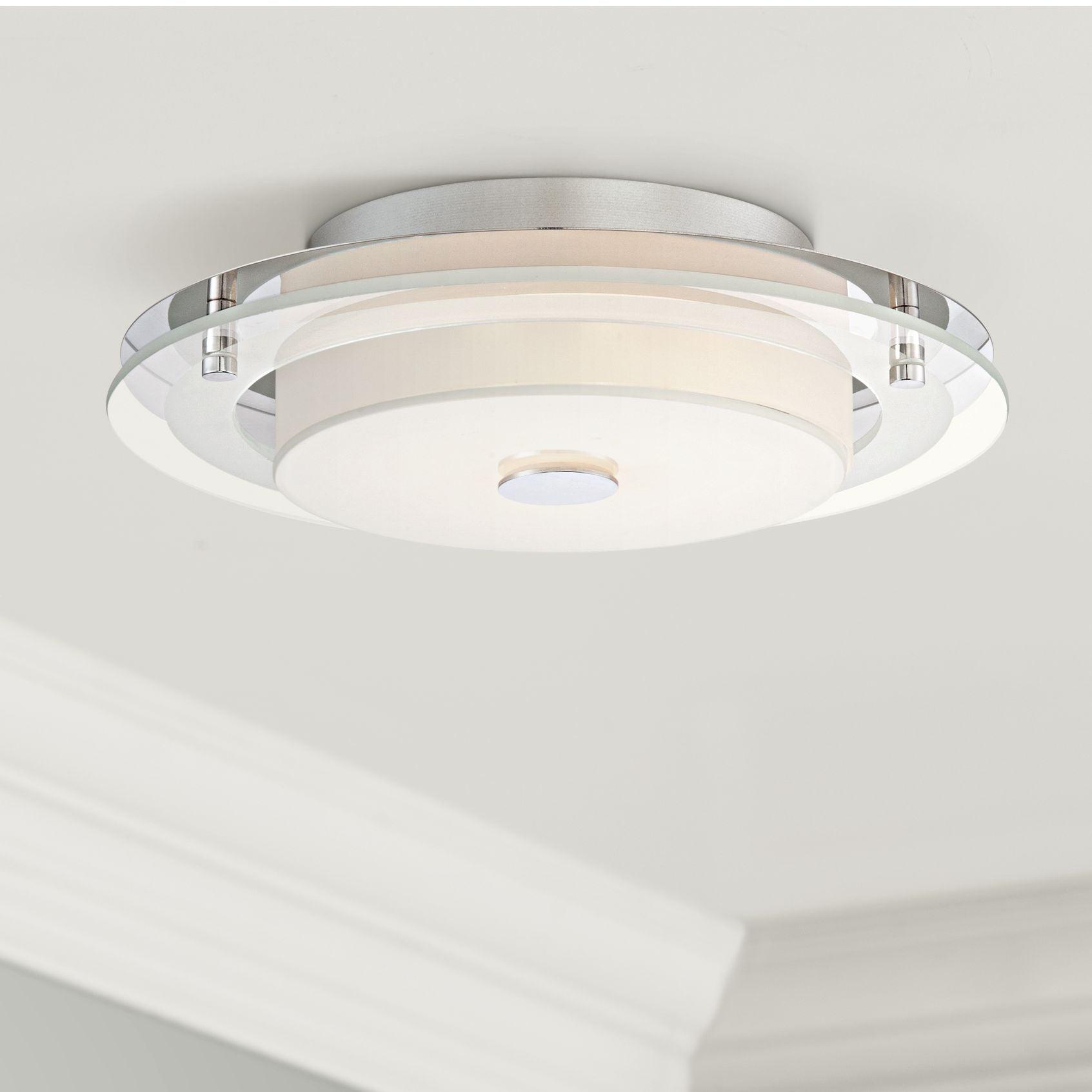 Possini Euro Design Clarival Modern Ceiling Light Flush Mount Fixture 12 1/2" Wide Chrome Dimmable LED Clear Ring White Acrylic Diffuser for Bedroom