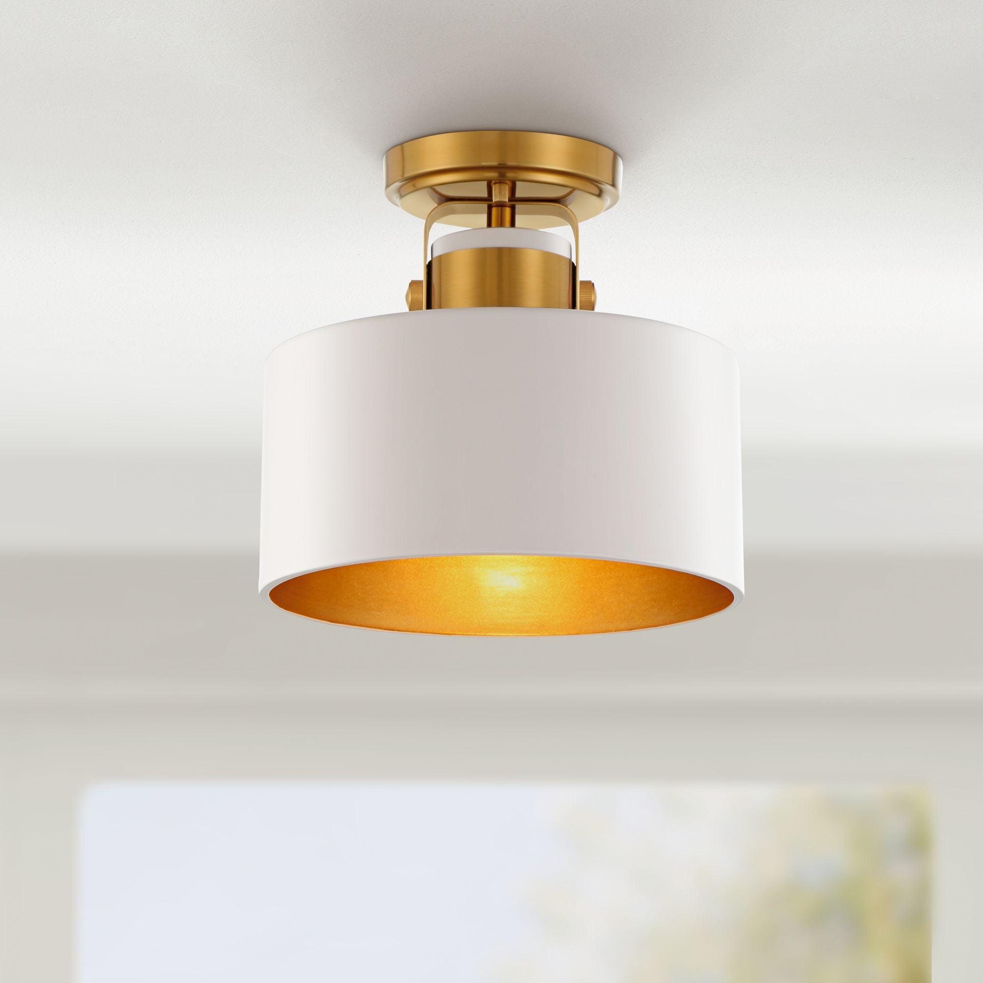 Soft Gold Metal White Drum Modern Ceiling Light