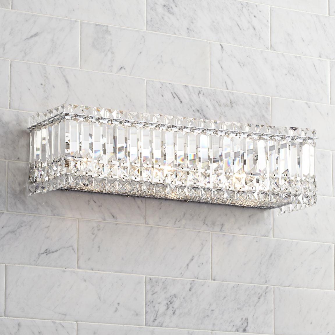 Elegant Crystal Rods 23" Chrome Wall Light Bar for Luxe Vanity Sparkle