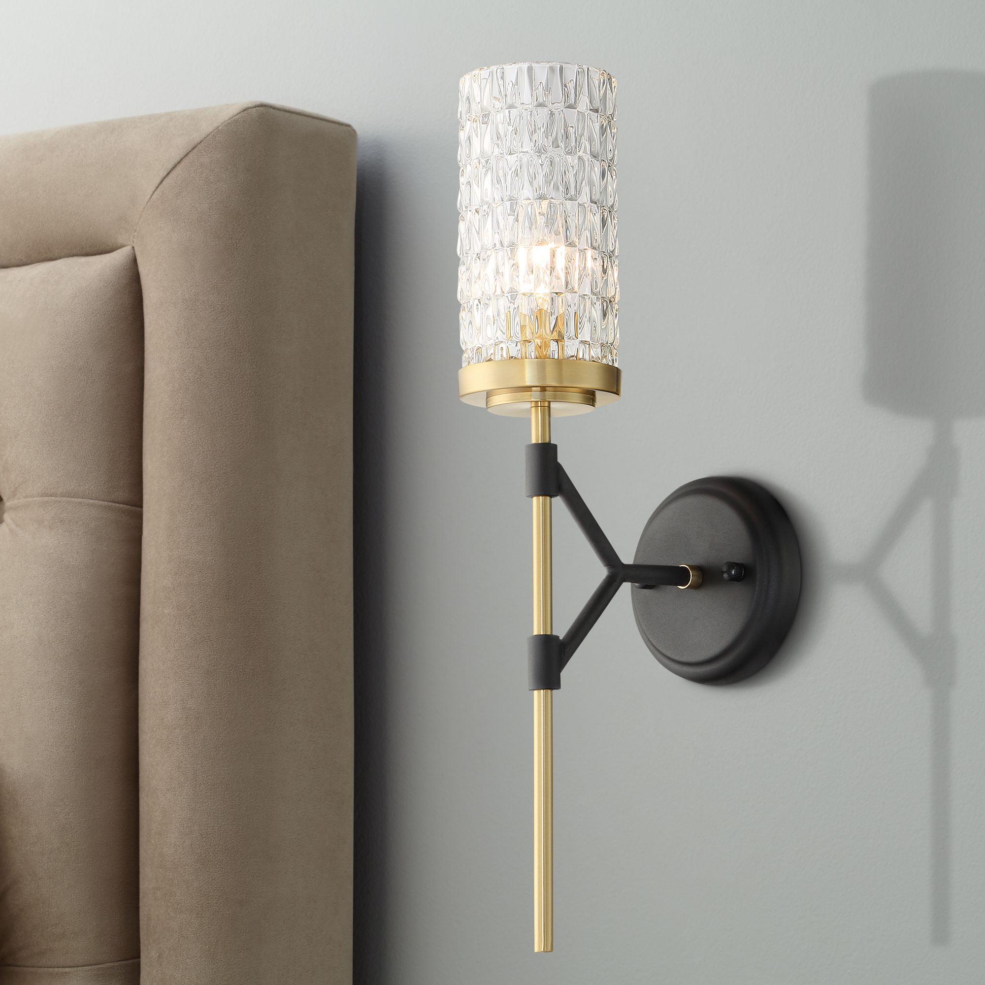 Black and Brass Cylinder Glass Vanity Wall Sconce