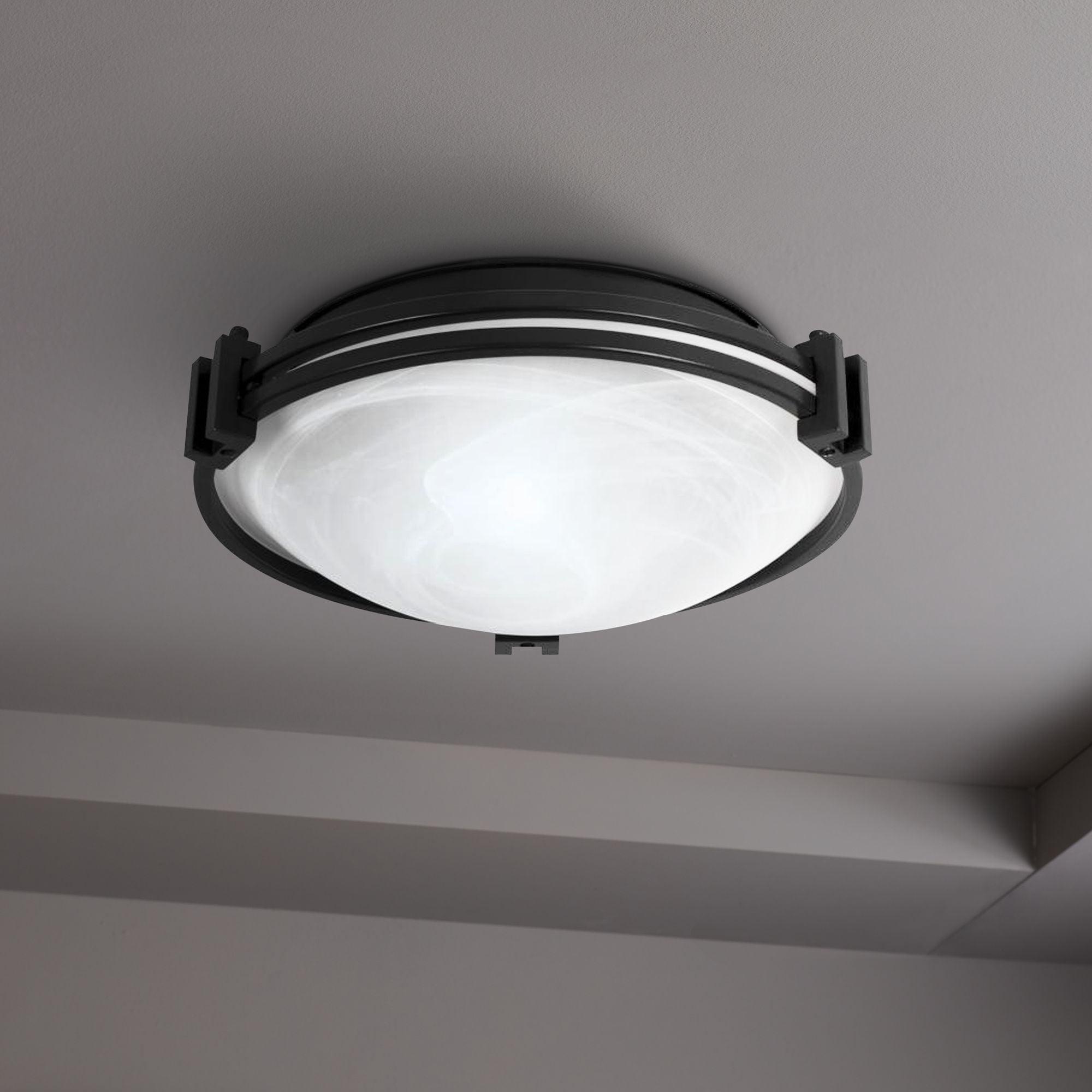 Black and Marbleized Glass Bowl Flush Mount Ceiling Light