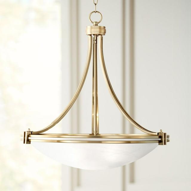 Possini Euro Design Deco Warm Brass Pendant Chandelier 21 1/2" Wide Modern White Marbled Bowl Glass 3-Light Fixture for Dining Room Kitchen Island