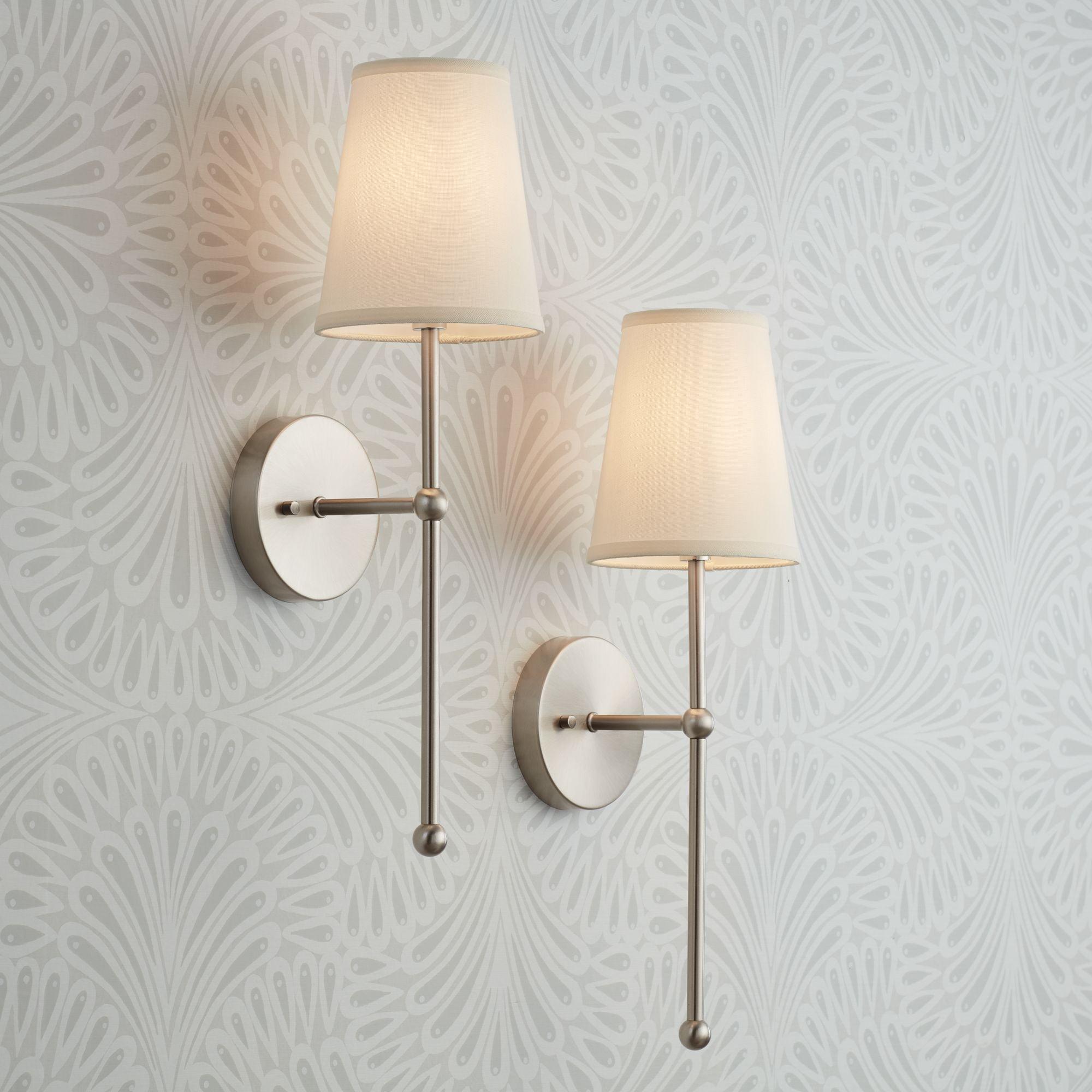 Elena 15" Brushed Nickel Wall Sconces with Cream Linen Shade