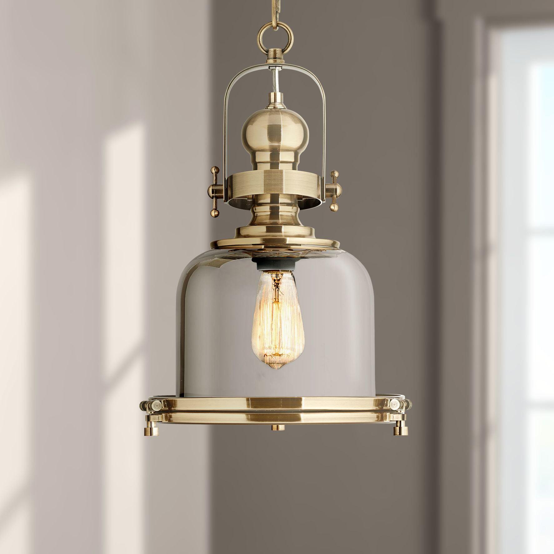 Possini Euro Design Elida Brass Mini Pendant Light 11" Wide Modern Chrome Glass Bell Jar Shade for Dining Room House Foyer Kitchen Island Entryway