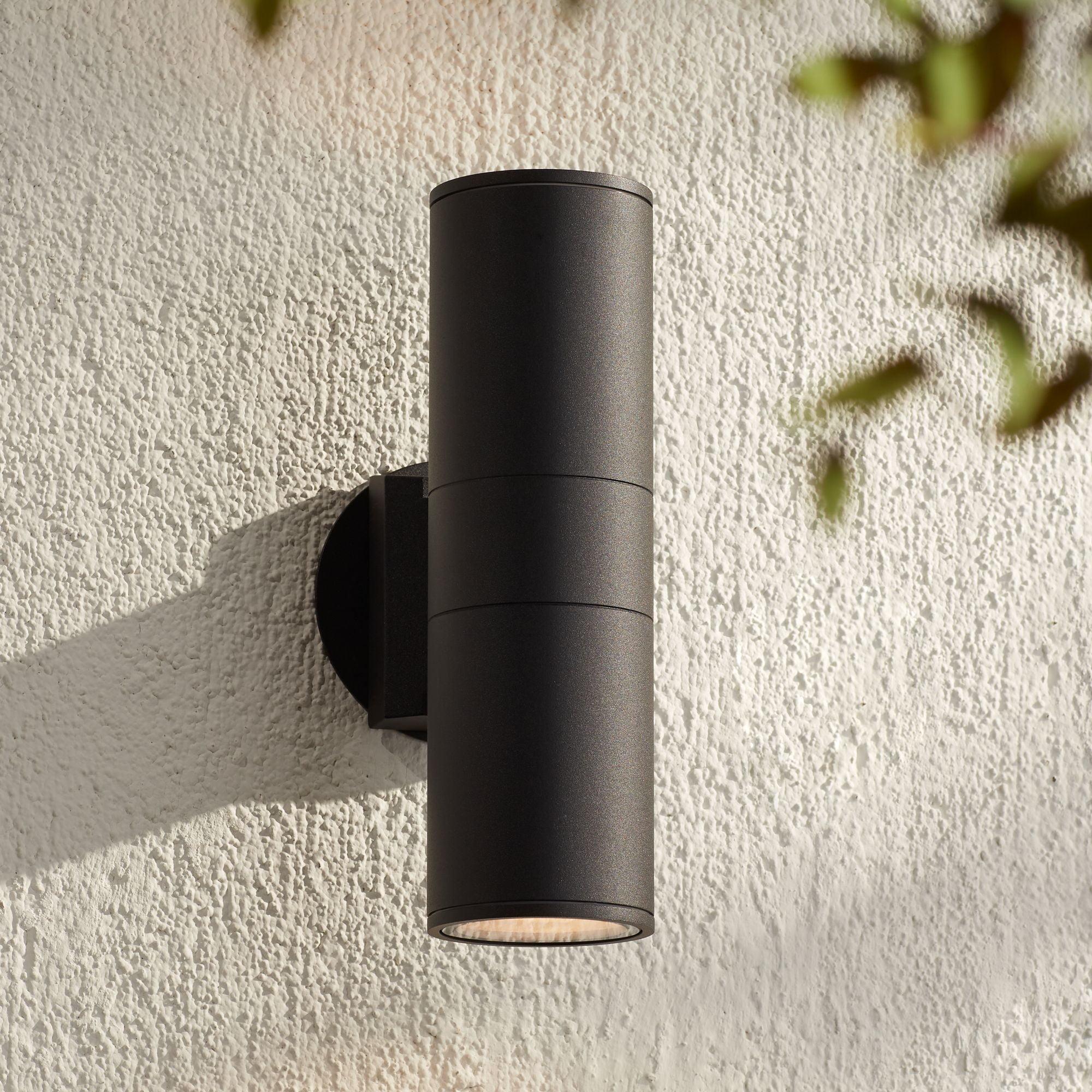 Possini Euro Design Ellis Modern Outdoor Wall Light Fixture Black Cylinder Up Down 11 3/4" for Post Exterior Light Barn Deck Post Light House Porch