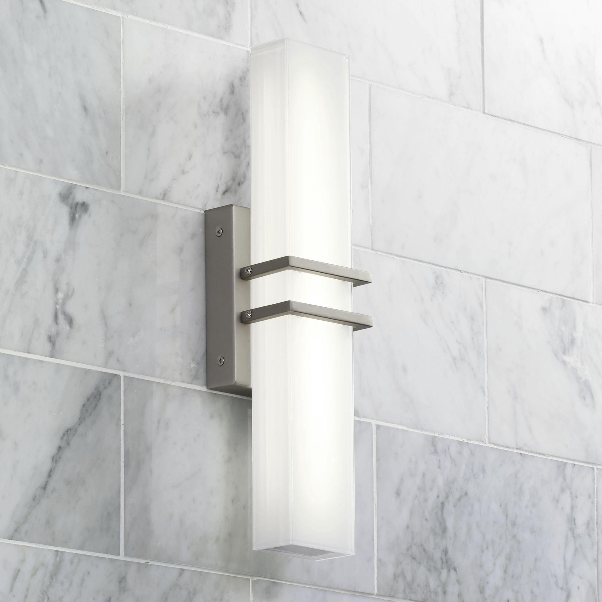 Exeter 19" Brushed Nickel LED Bathroom Wall Light with Silk-Screen Glass