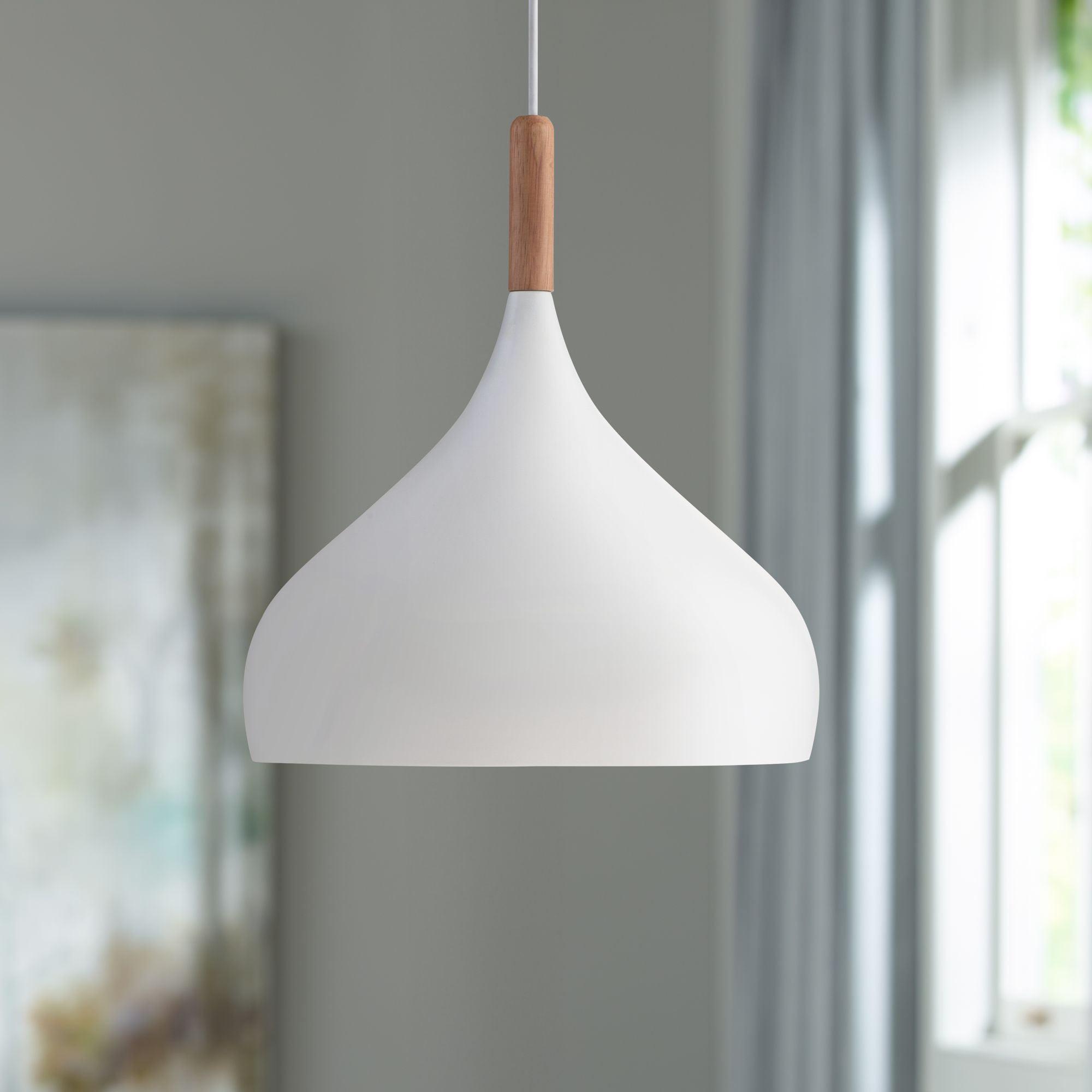 White Aluminum Mini Pendant Light with Wood Detail