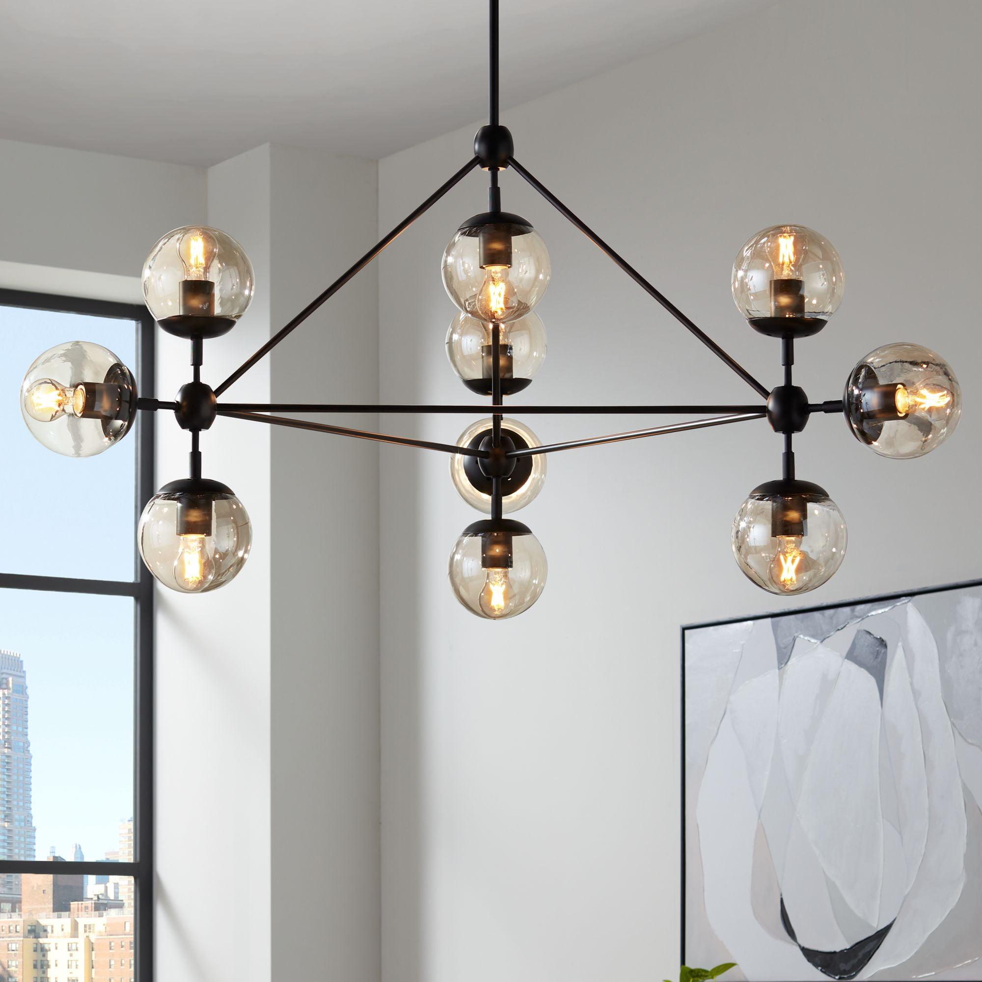 Mid-Century Sputnik-Inspired Black Chandelier with Cognac Glass Globes