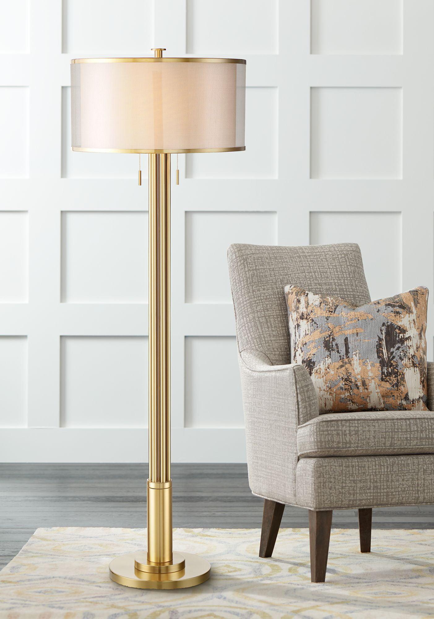 Granview 70.5" Antique Brass Metal Floor Lamp with Organza and Linen Shade