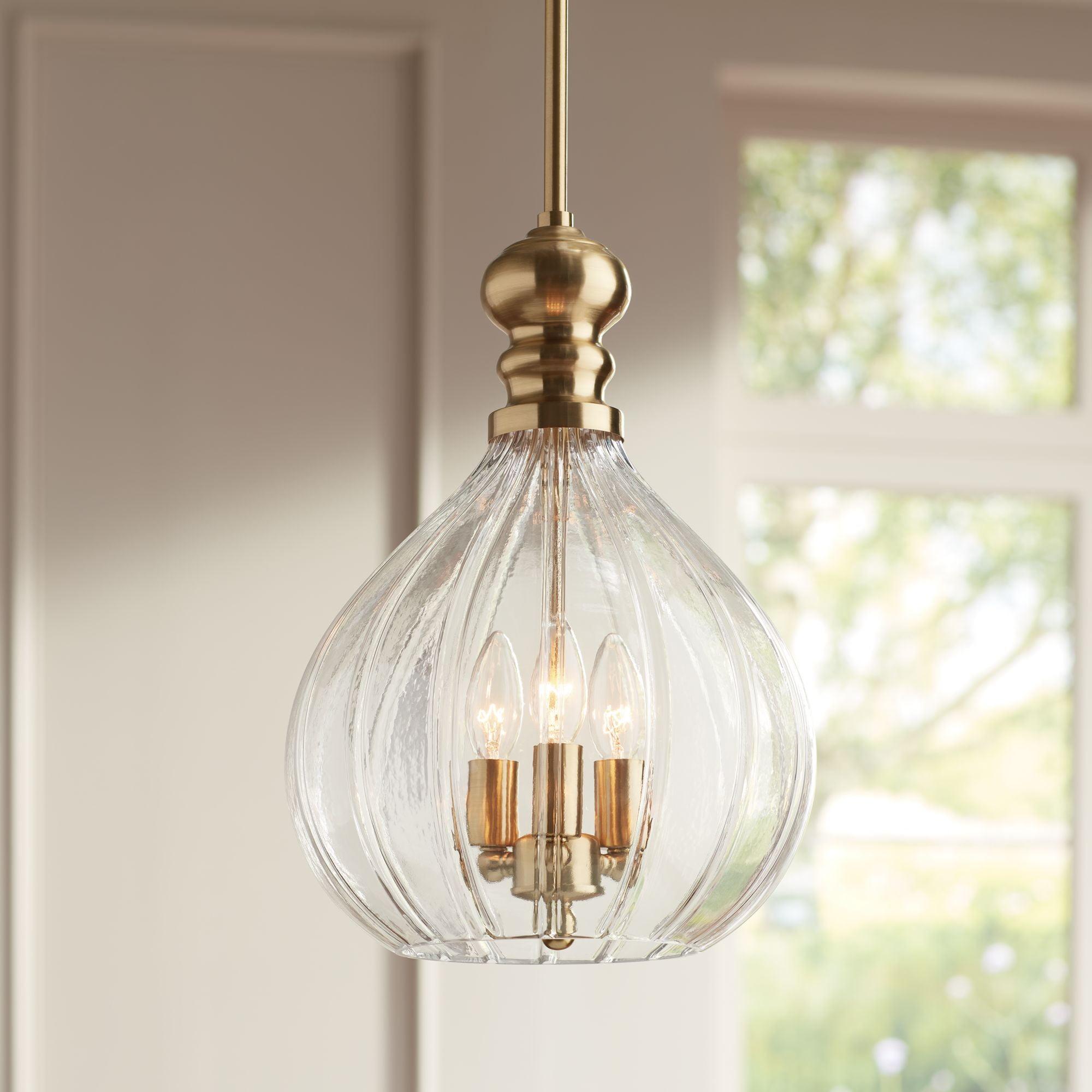 Soft Gold Mini Pendant Chandelier with Clear Glass Shade