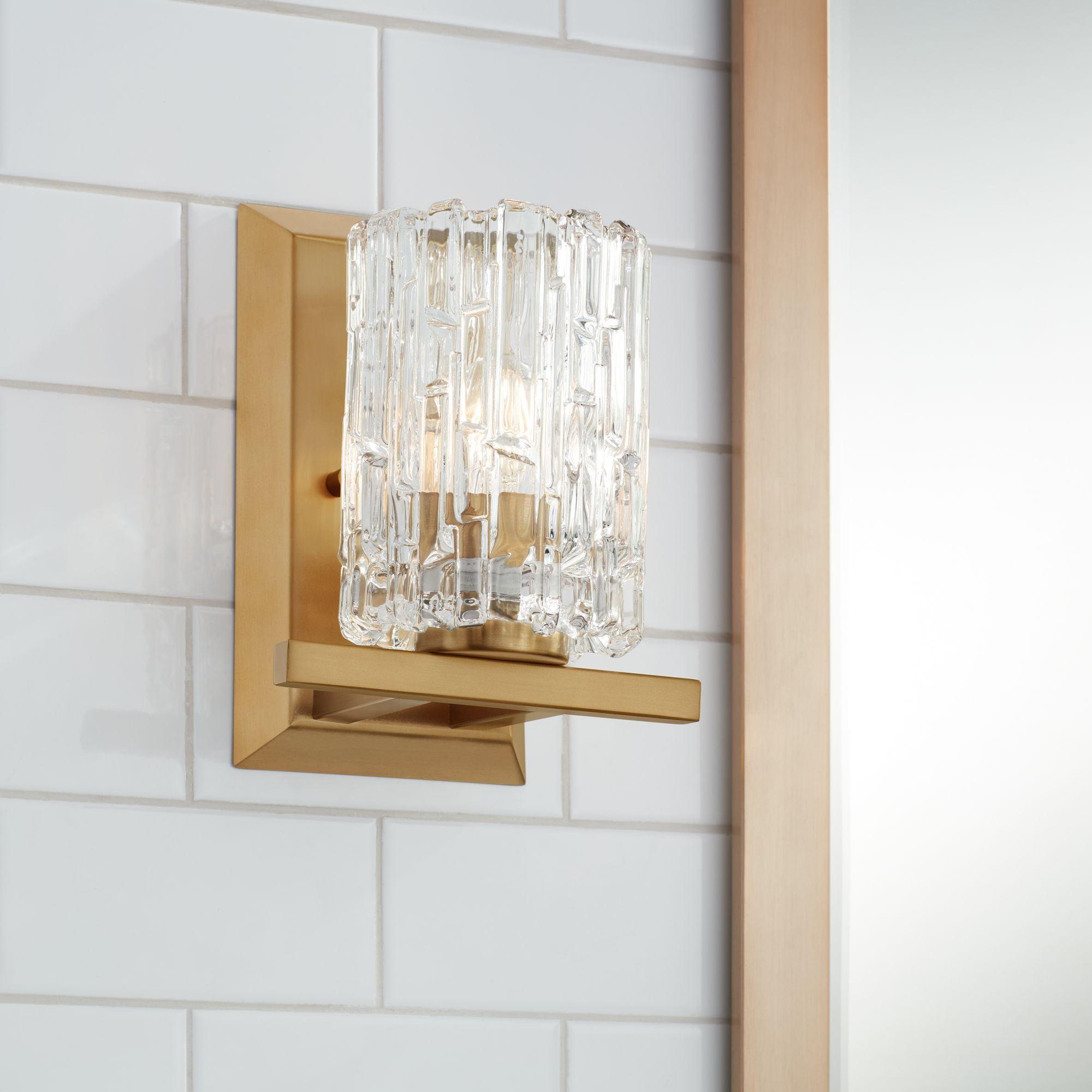 Elysian Warm Brass Vanity Wall Sconce with Textured Ice Glass