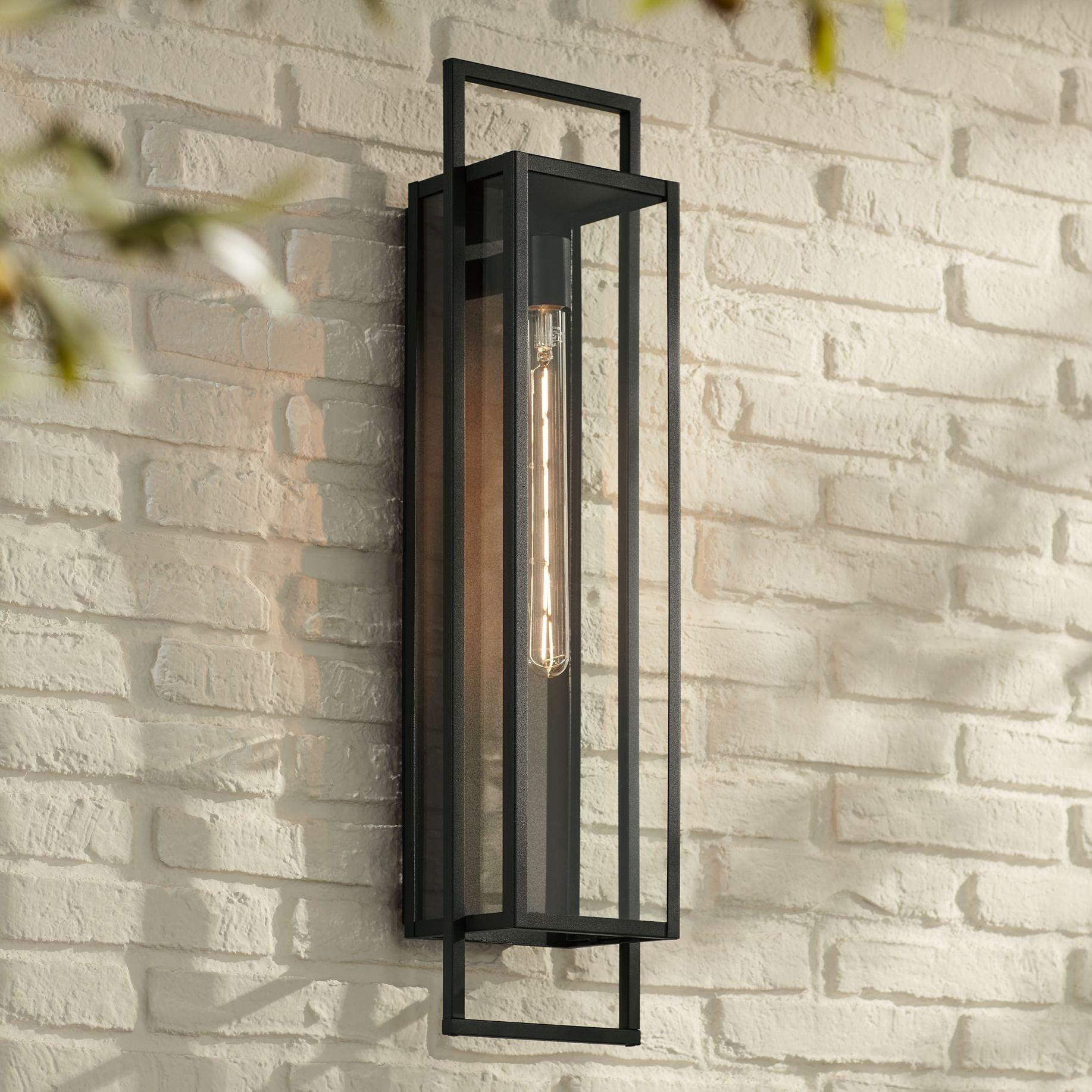 Possini Euro Design Jericho 28" High Modern Outdoor Wall Light Fixture Mount Porch House Edison Bulb Textured Black Finish Metal Clear Glass Shade