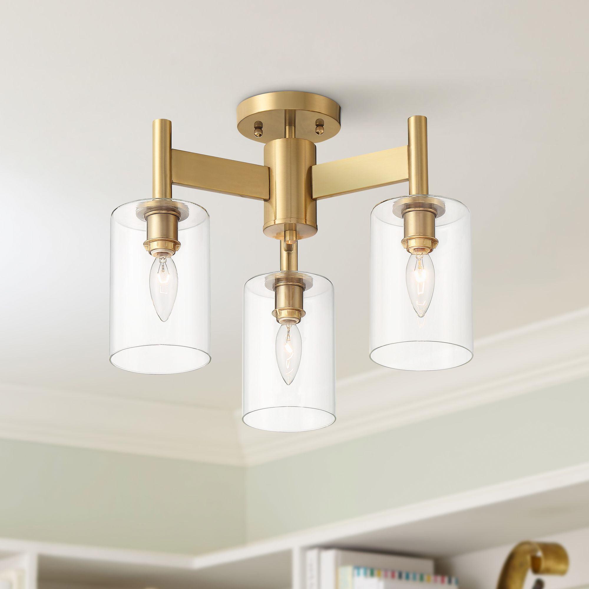 Possini Euro Design Lantico Modern Ceiling Light Semi Flush Mount Fixture 17" Wide Gold 3-Light Clear Glass for Bedroom Kitchen Living Room Hallway