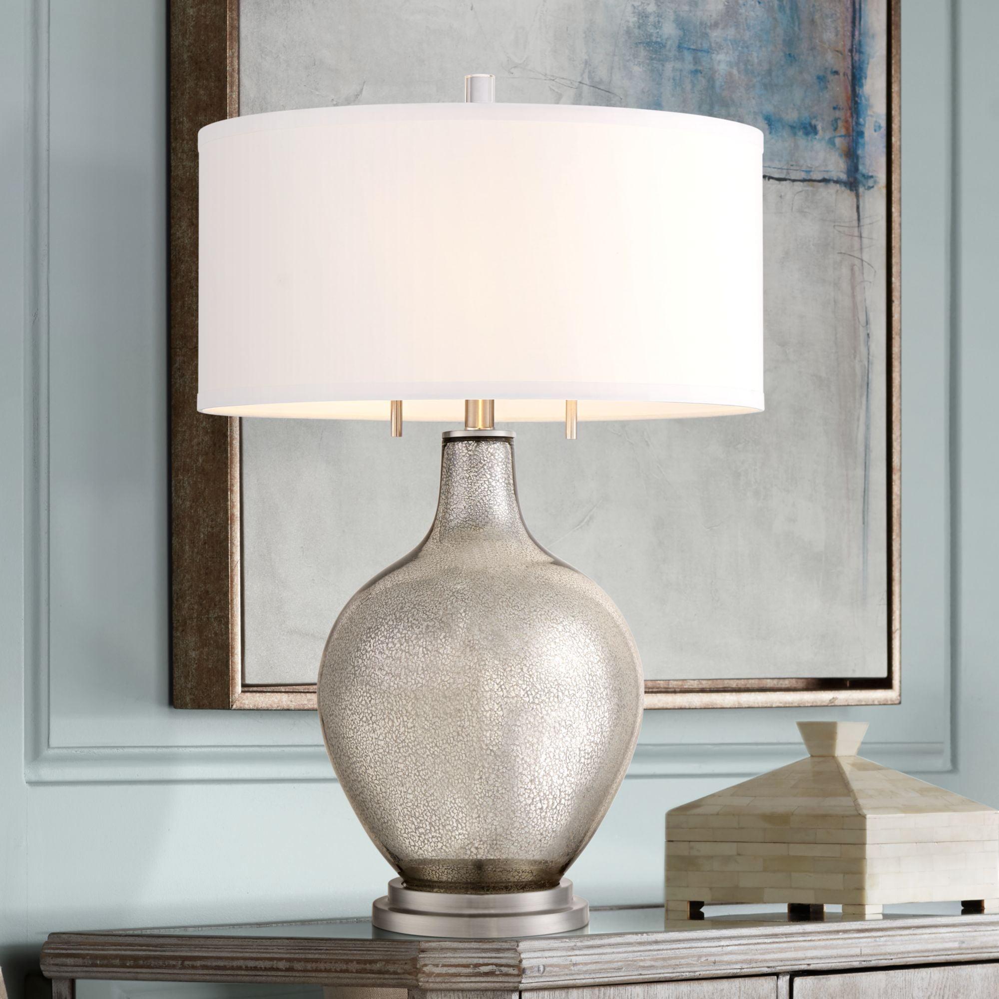 Contemporary Mercury Glass 20" Table Lamp with White Drum Shade