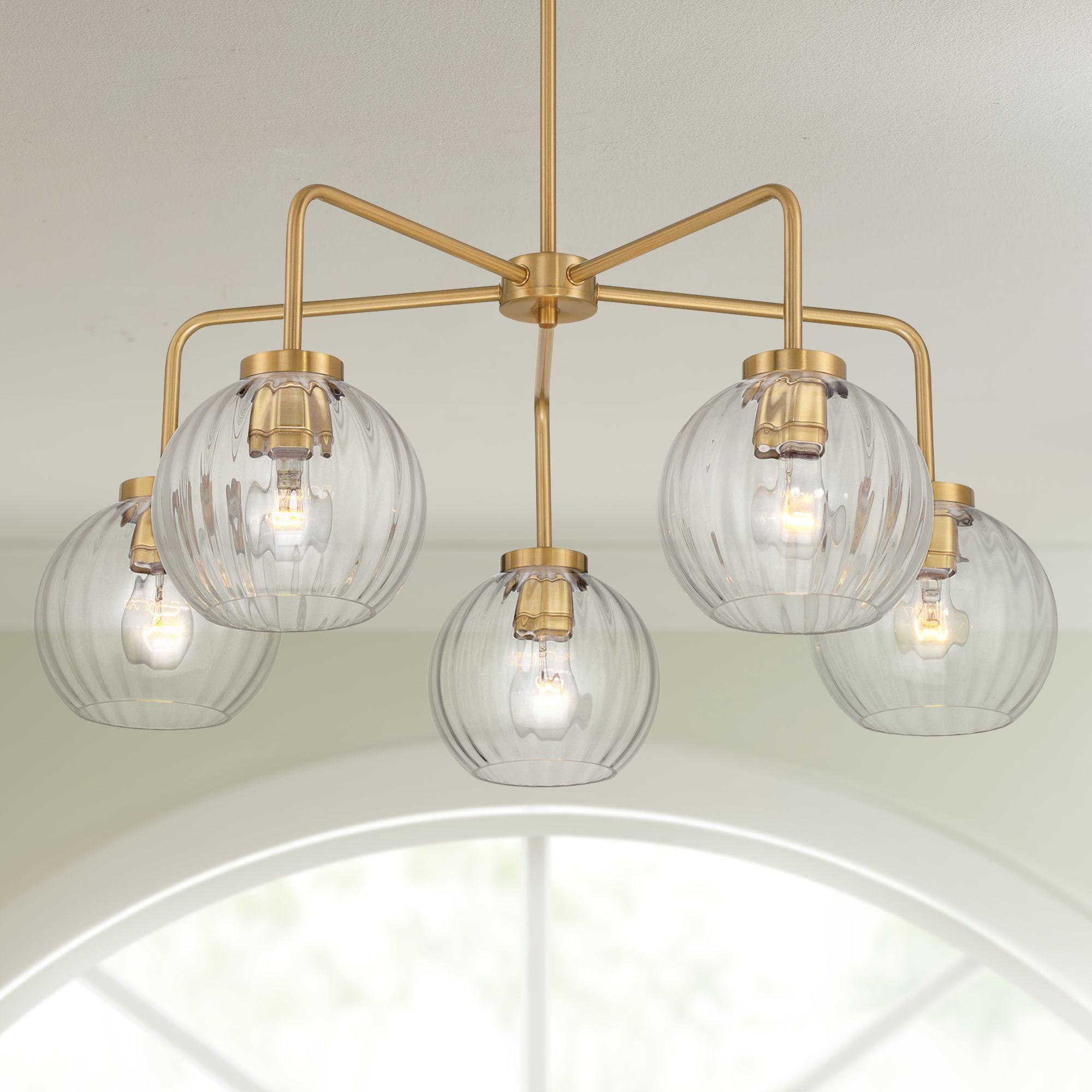 Possini Euro Design Mandy 30" Modern Pendant Chandelier Ceiling Light Fixture Dining Room Over Table Hanging 5-Light Clear Plated Gold Finish