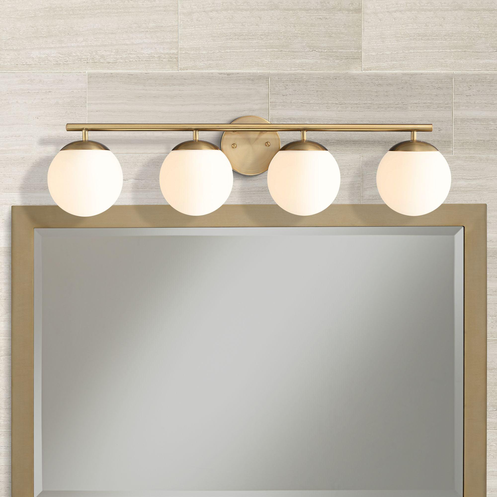 Soft Gold 33" Modern Wall Light with Frosted Globe Shades