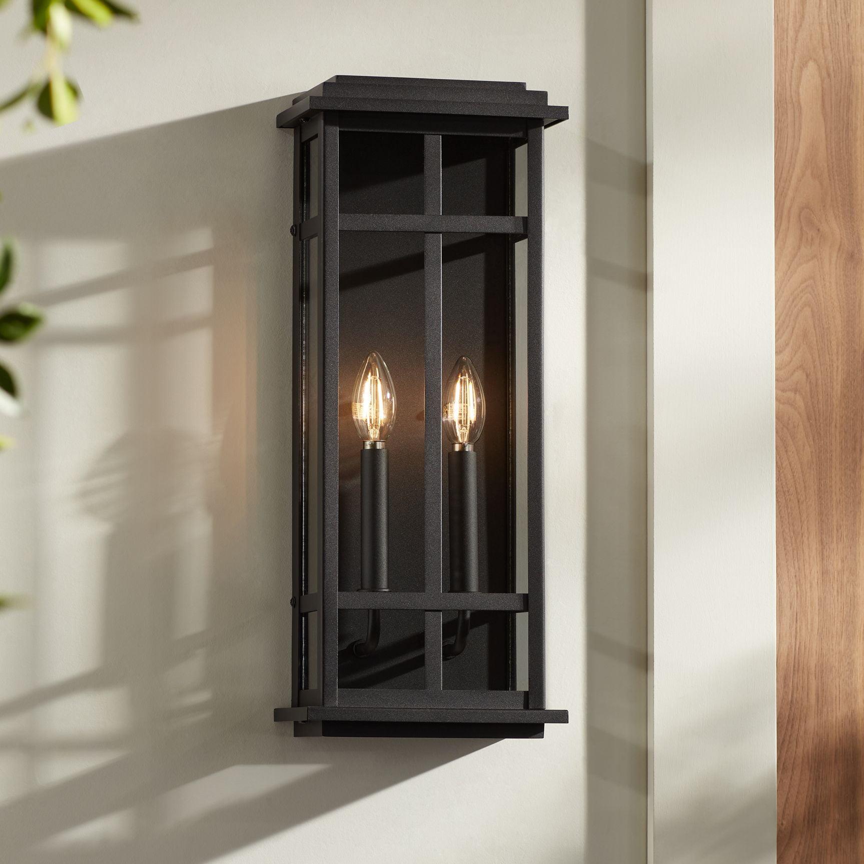 Possini Euro Design Metrix 20" High Farmhouse Rustic Rectangular Outdoor Wall Light Fixture Mount Porch House Exterior 2-Light Black Clear Glass Shade