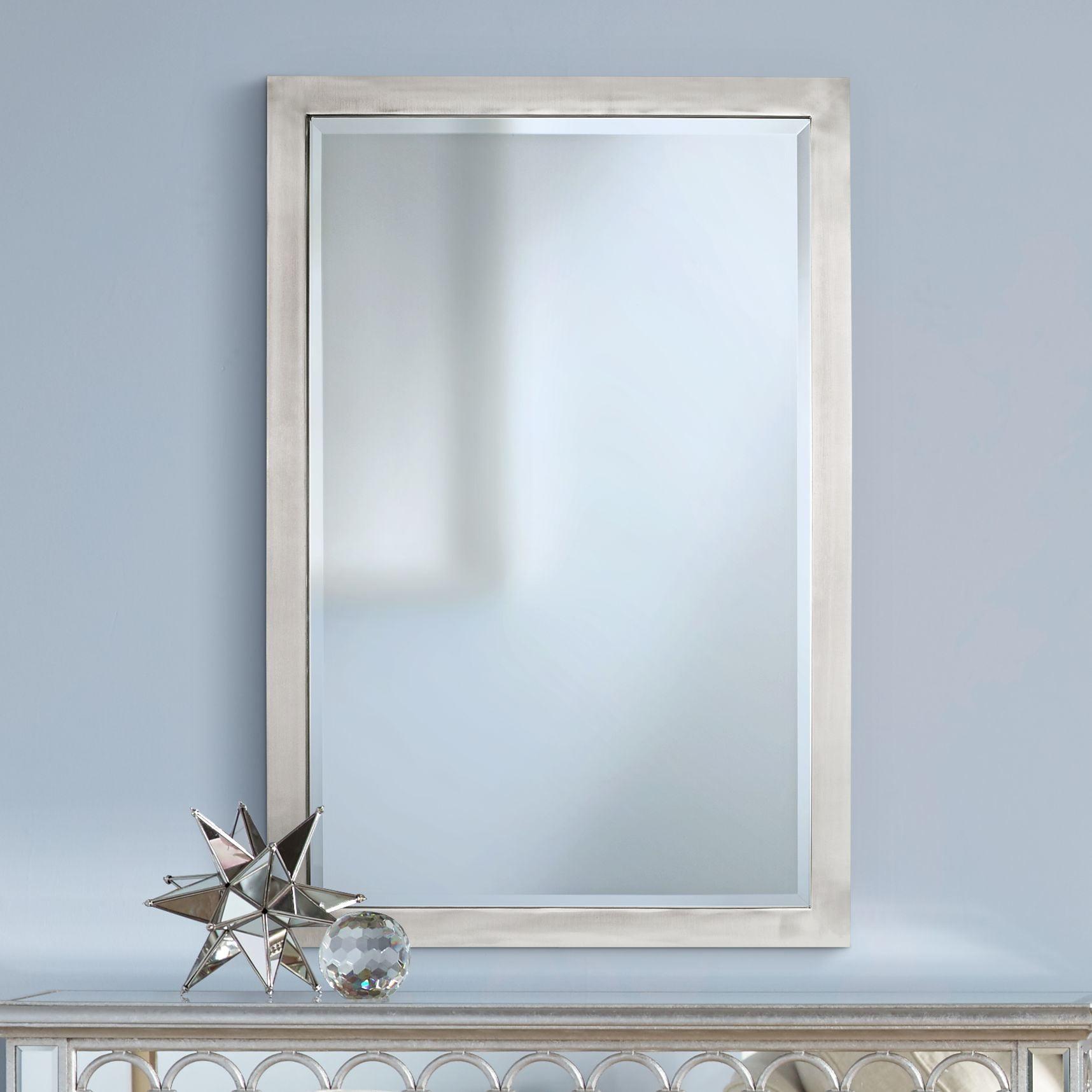 Rectangular Silver Metal Bathroom Vanity Mirror 39" x 28"