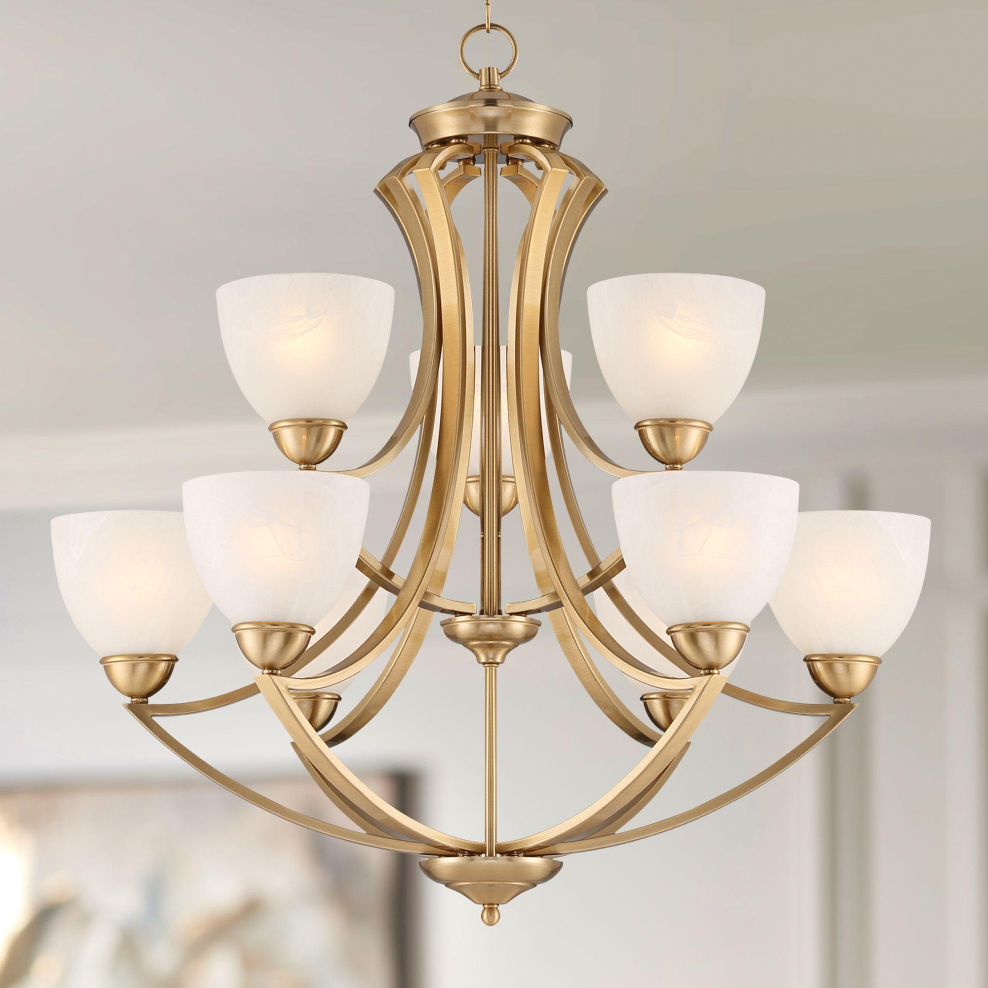 Possini Euro Design Milbury Soft Gold Chandelier 30" Wide Industrial Tiered White Glass Shade 9-Light Fixture for Dining Room House Kitchen Island