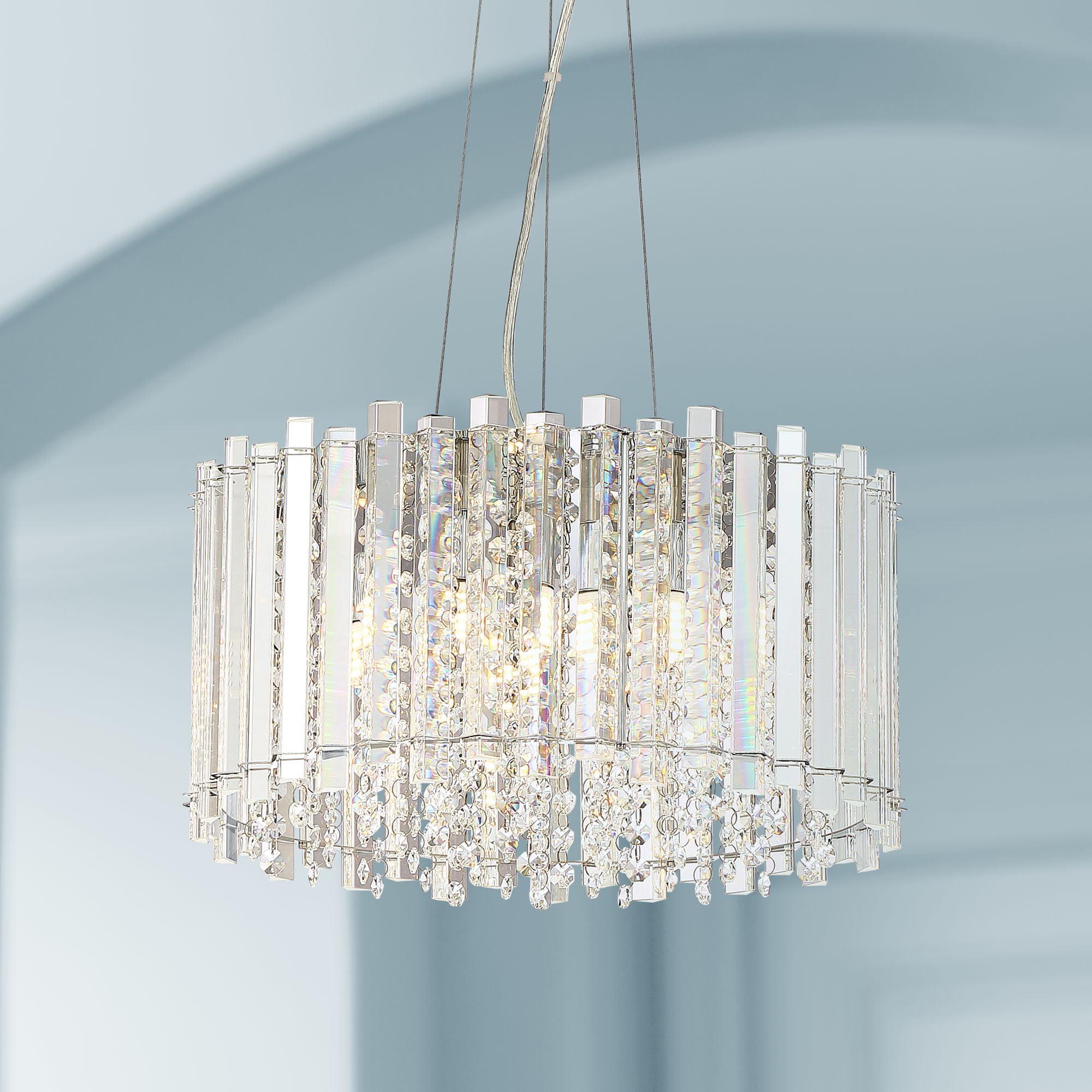 Modern Chrome and Crystal 19" LED Pendant Drum Light