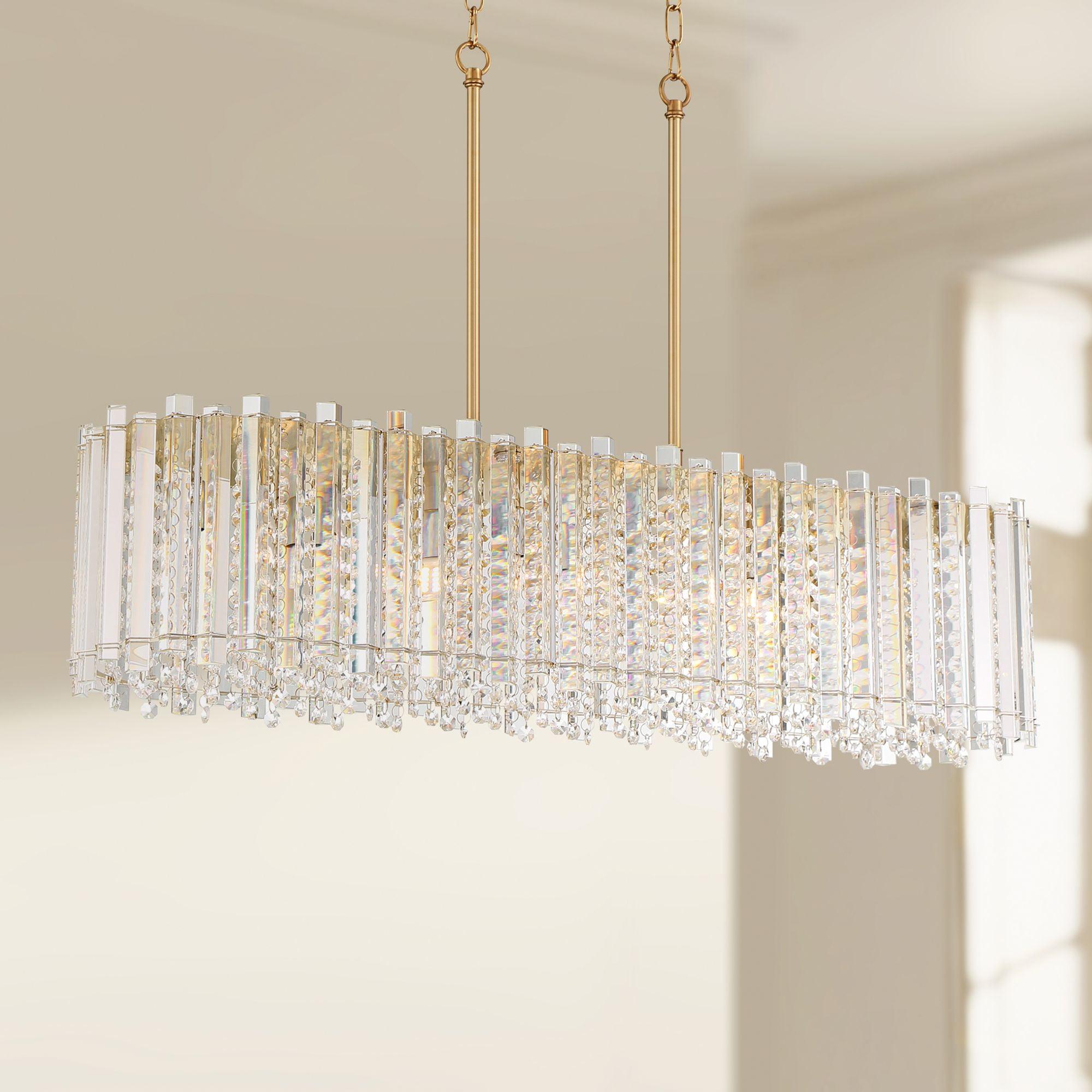 Gold and Clear Crystal Linear Island Pendant Chandelier