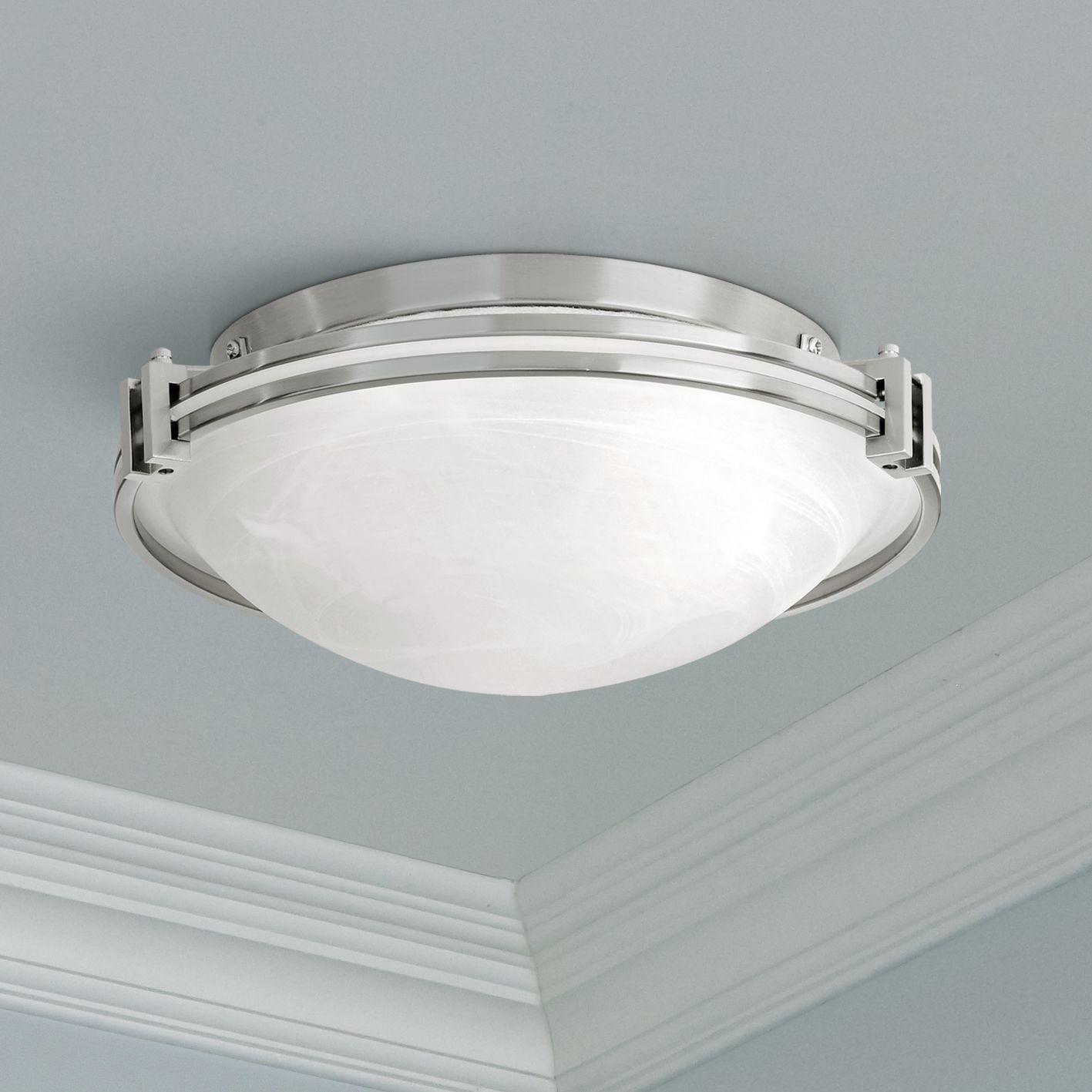 Contemporary Brushed Nickel 20" Ceiling Light with Marbleized Glass