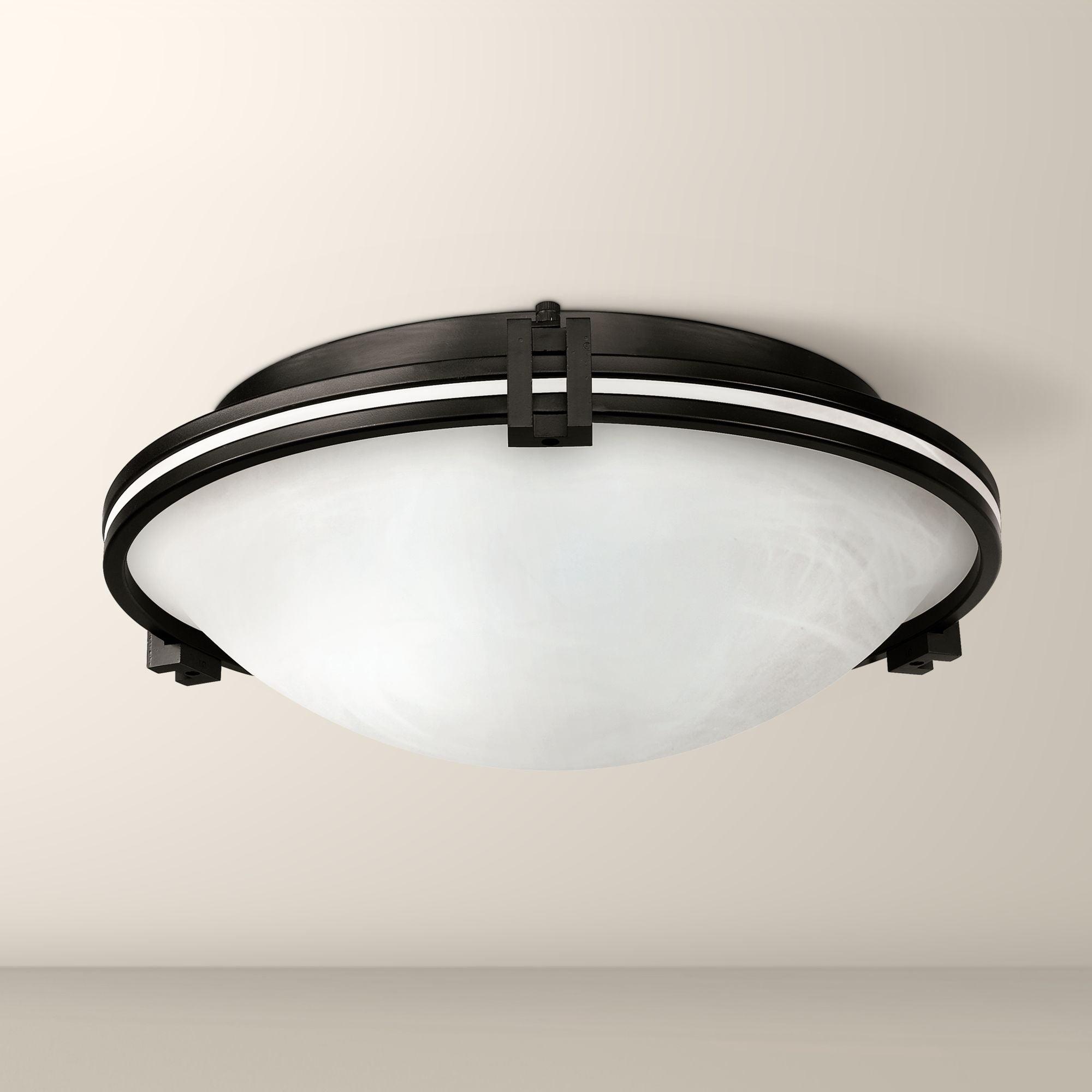 Possini Euro Design Modern Ceiling Light Flush Mount Fixture 16 3/4" Wide Oil Rubbed Bronze 3-Light Marbleized Glass Bowl for Bedroom Kitchen Hallway