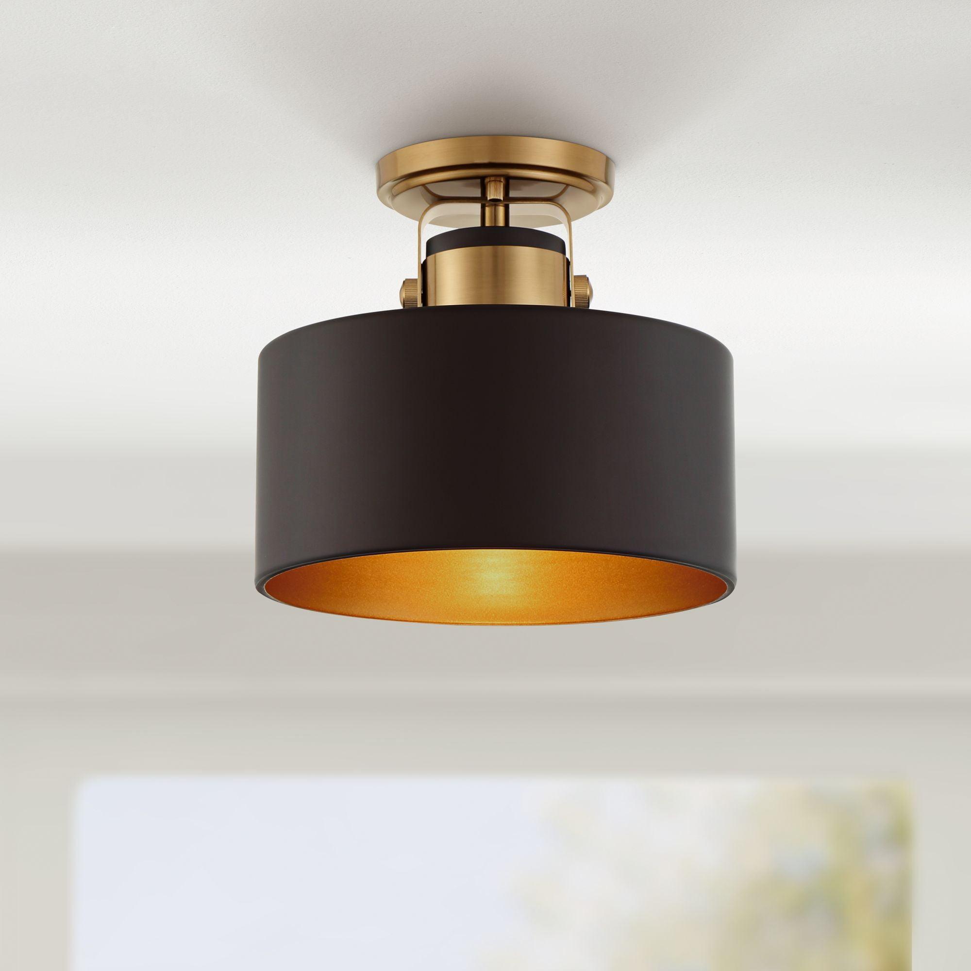 Soft Gold and Black Metal Drum Ceiling Light