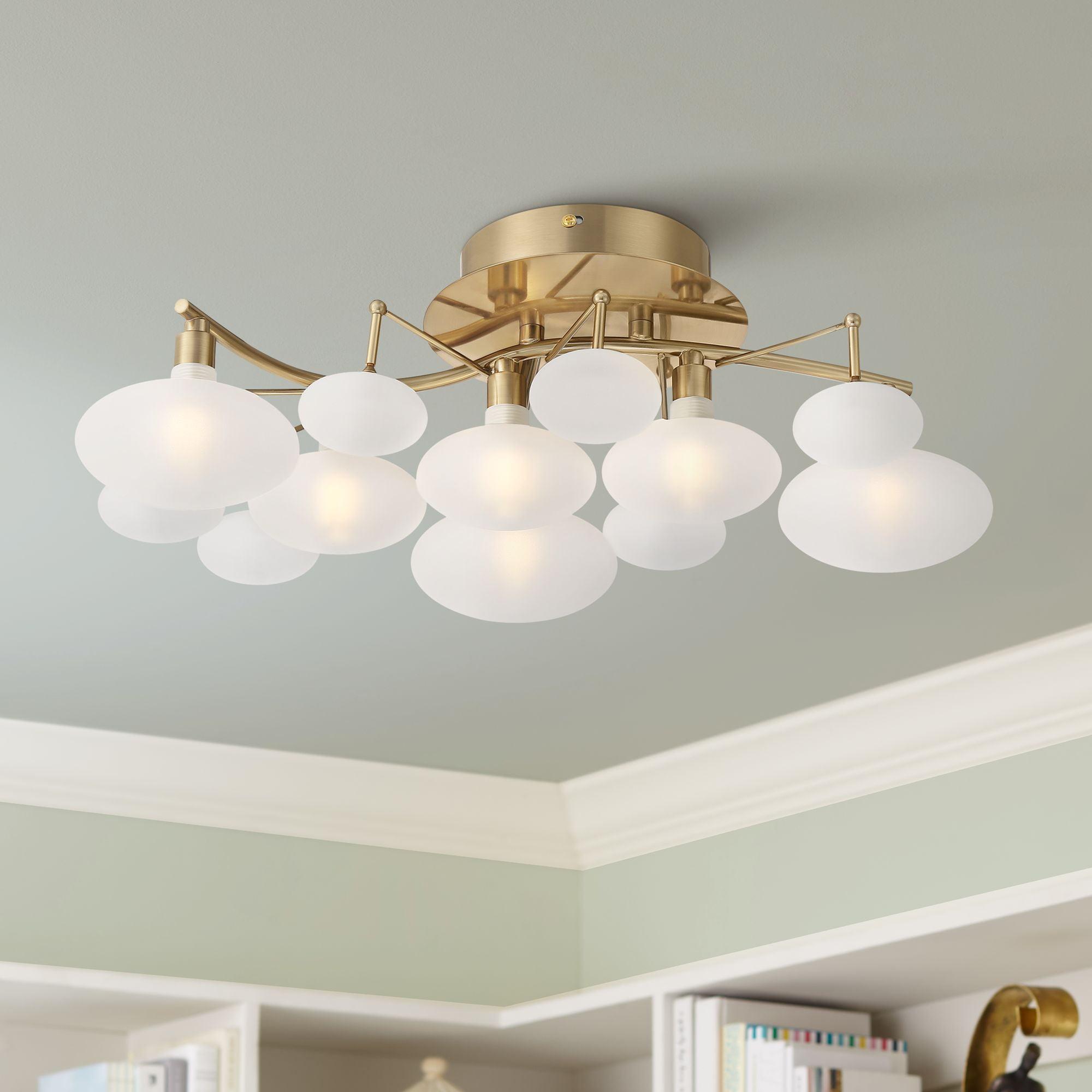 Possini Euro Design Modern Ceiling Light Semi Flush Mount Fixture 19 1/4" Wide Soft Gold 6-Light Opal Glass Shade Bedroom Kitchen