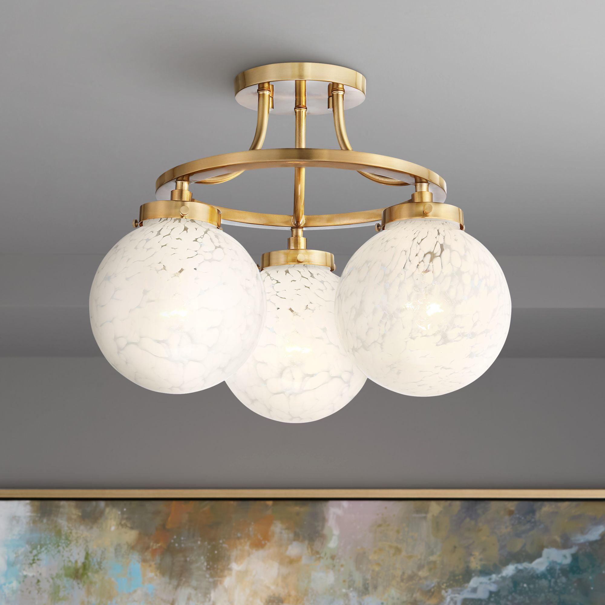 Aged Brass and Art Glass 19" Modern Ceiling Light