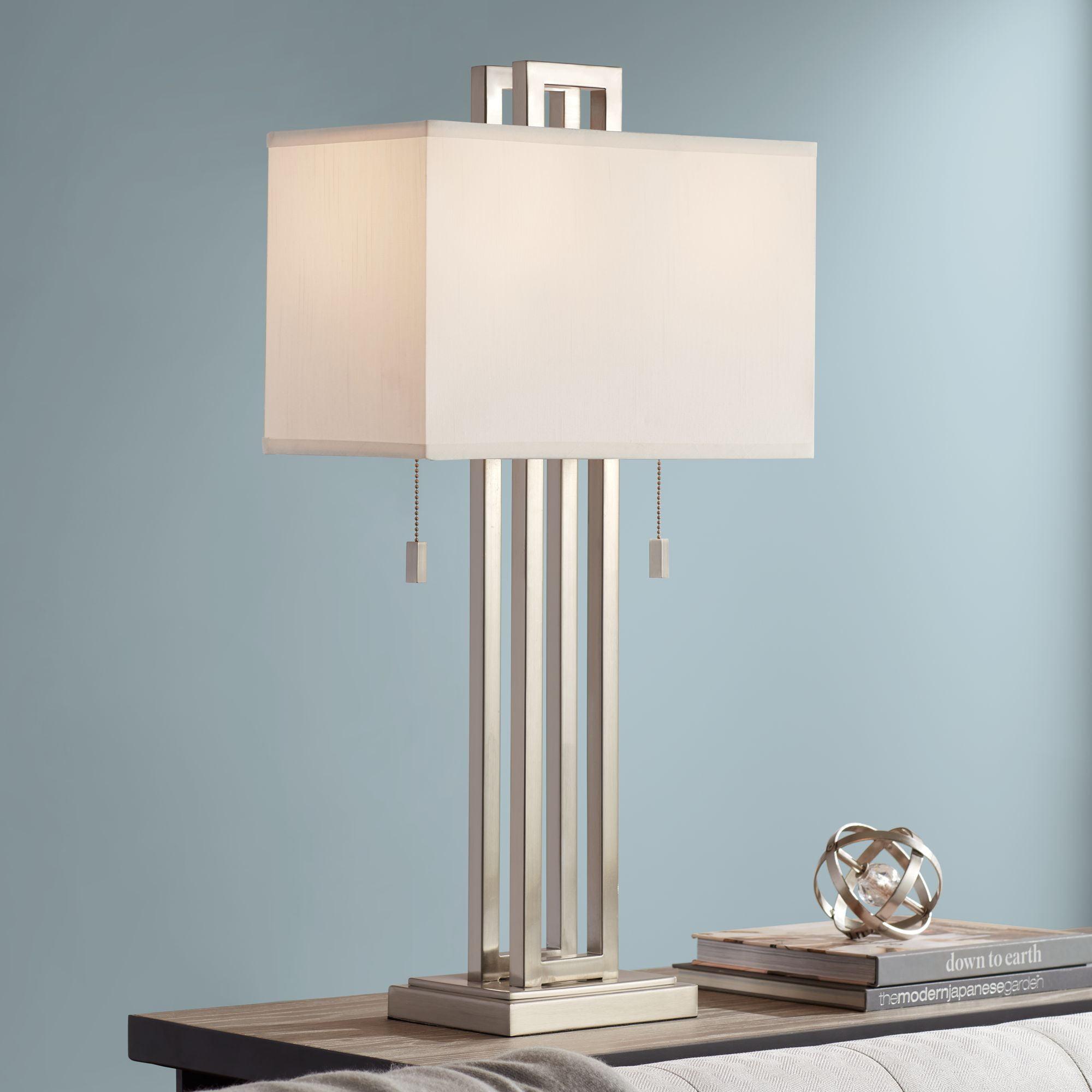 Sleek Brushed Nickel 30" Table Lamp with White Fabric Shade