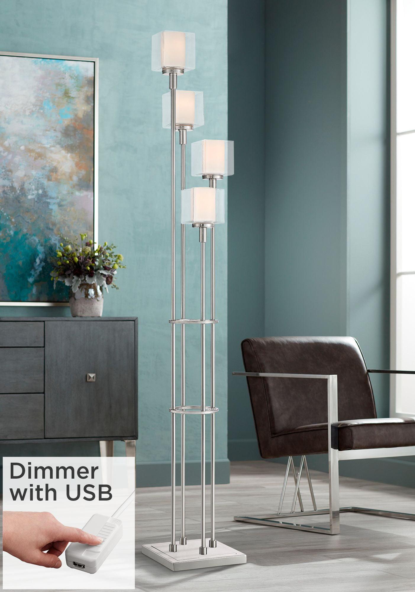 Sleek Brushed Nickel 72" Tree Floor Lamp with USB Charging Port