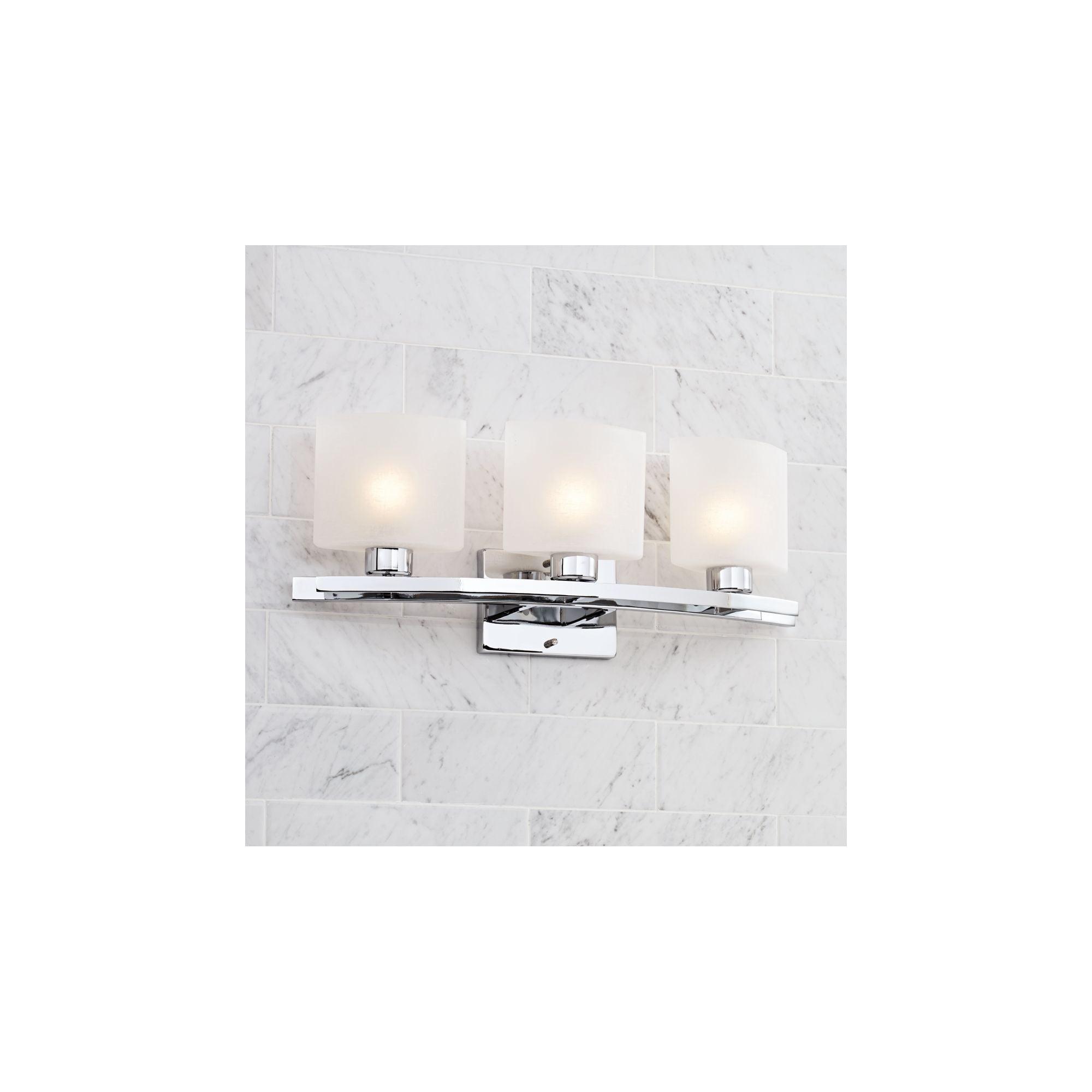 Sleek Chrome 26" Modern Bathroom Wall Light with White Linen Shades