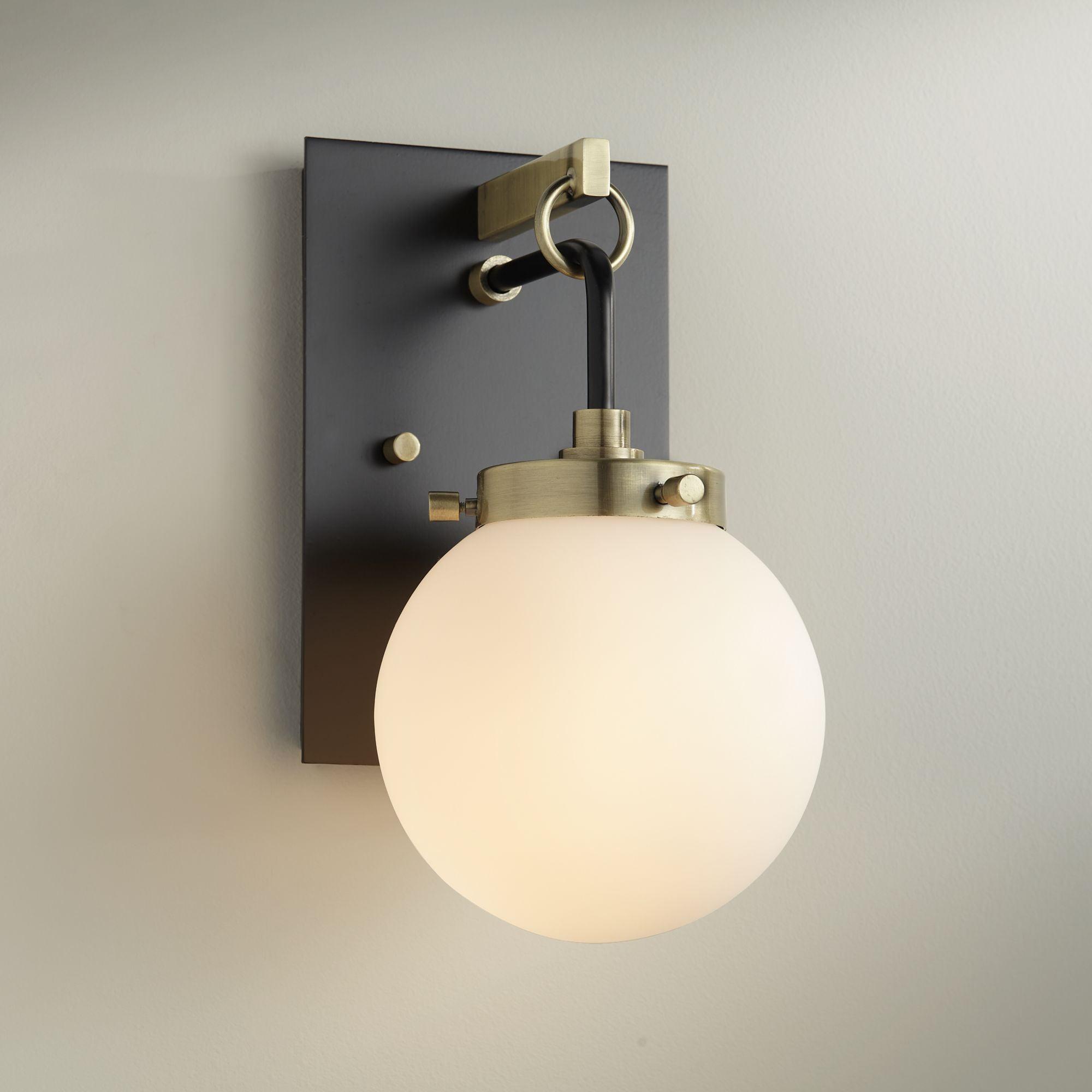 Modern Black and Brass Wall Sconce with Frosted Glass Globe