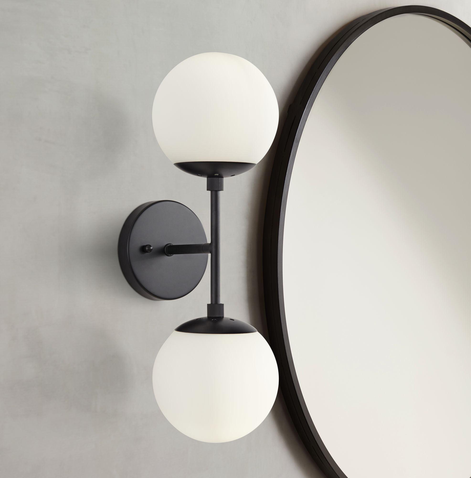 Black Mid Century Modern Wall Sconce with Frosted Glass