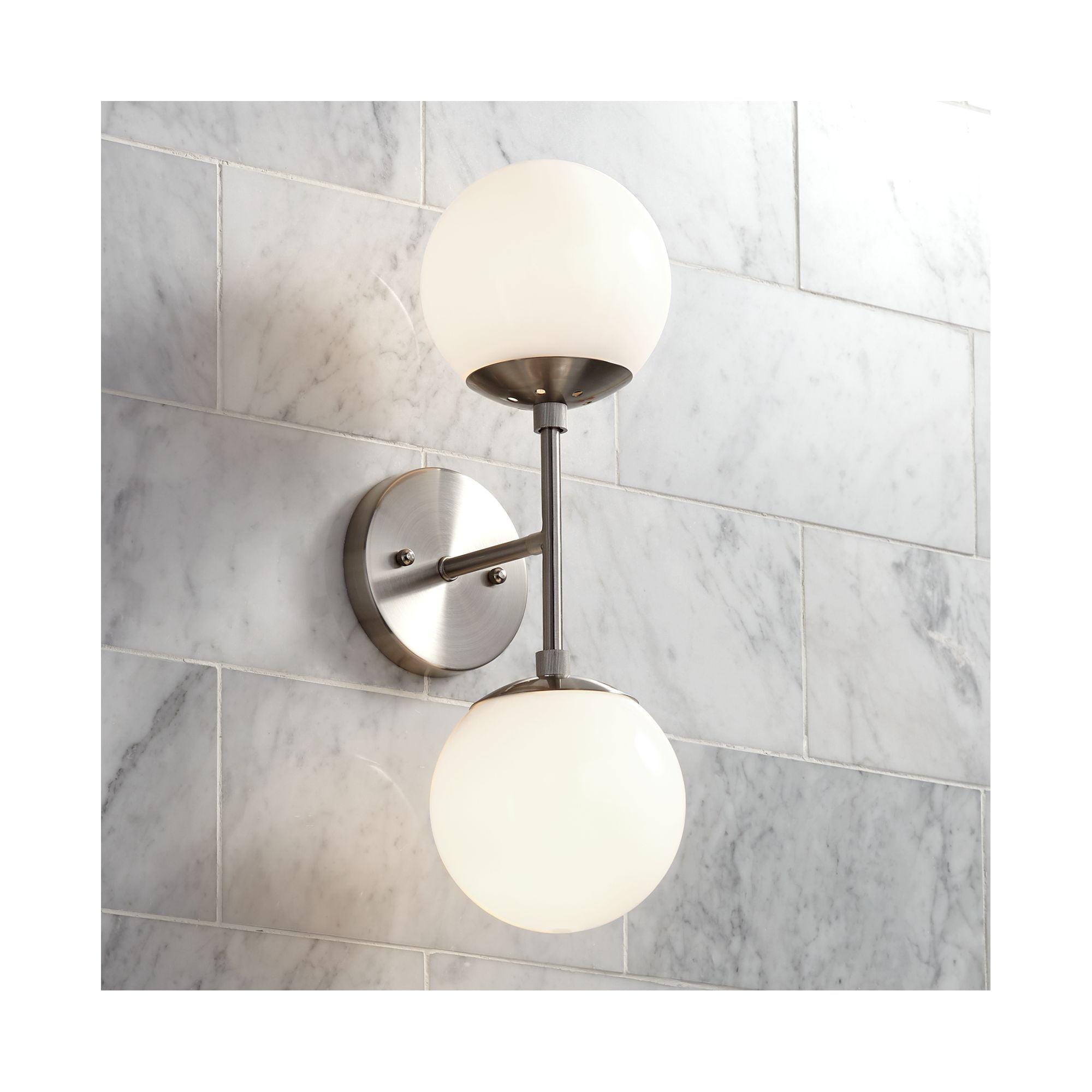 Possini Euro Design Oso Mid Century Modern Wall Light Sconce Brushed Nickel 6" 2-Light Fixture Opal Glass for Bedroom Bathroom Vanity Living Room Home