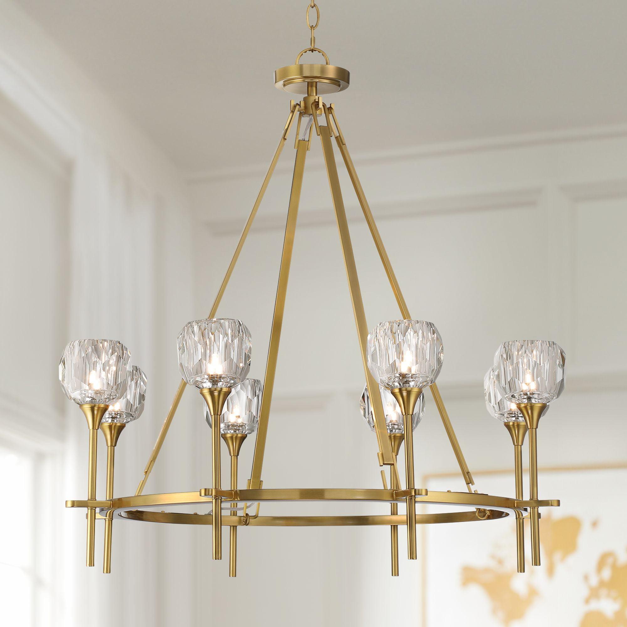 Soft Gold 32" Ring Chandelier with Clear Crystal Glass Shades