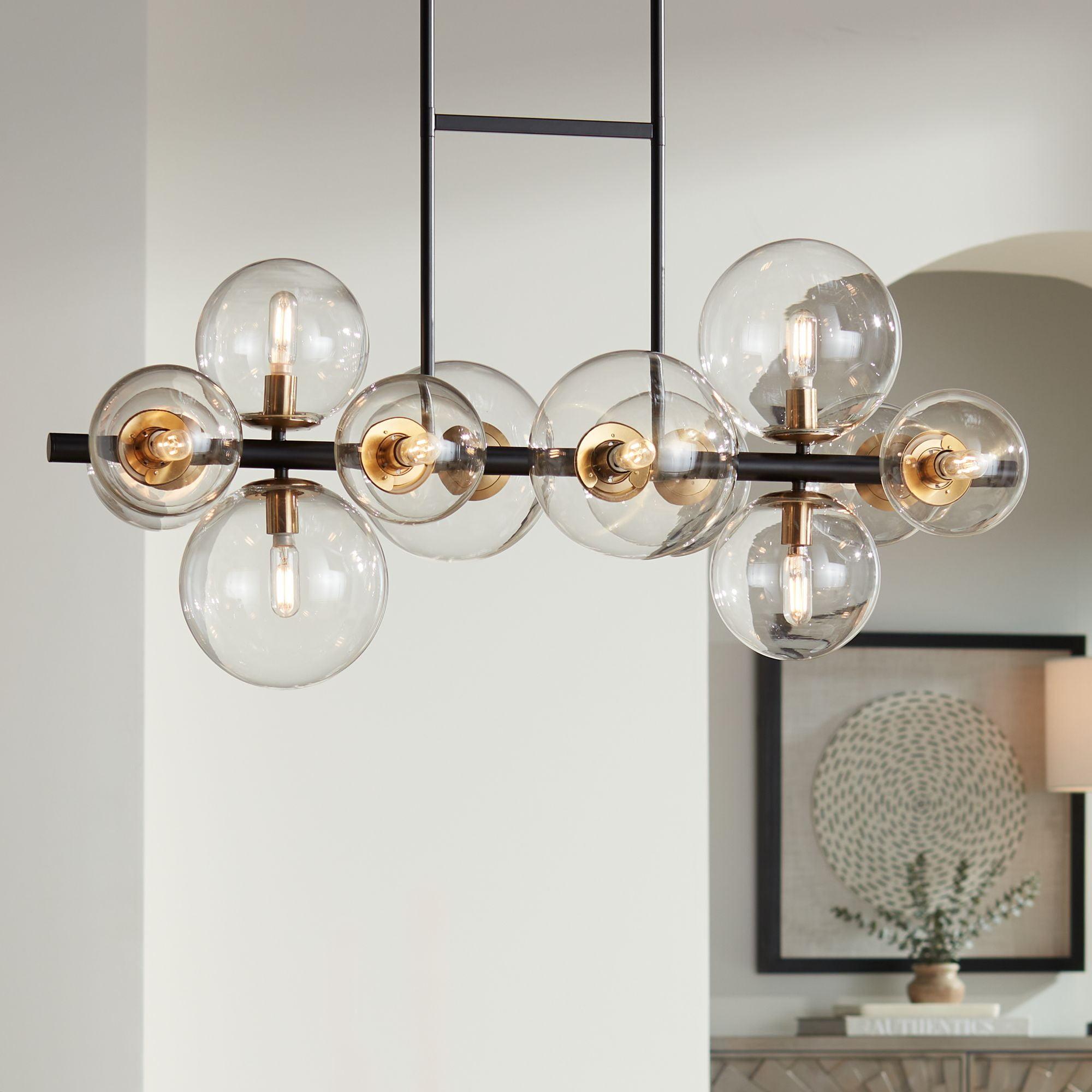 Vasa 34'' Black Gold Linear Pendant Chandelier with Clear Glass Shades