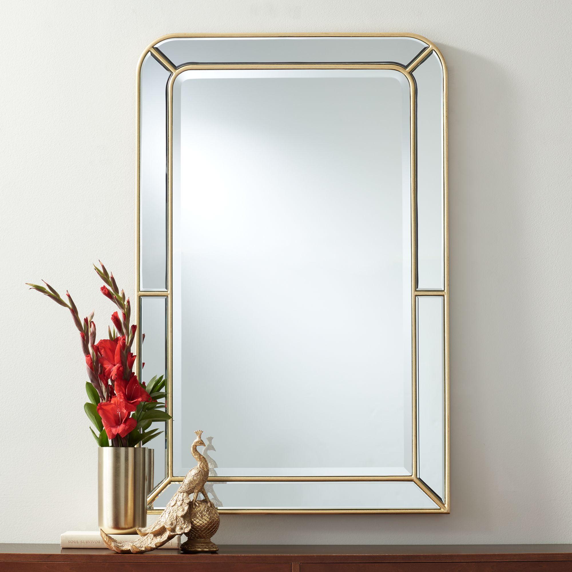 Rectangular Silver and Gold Wood Vanity Mirror