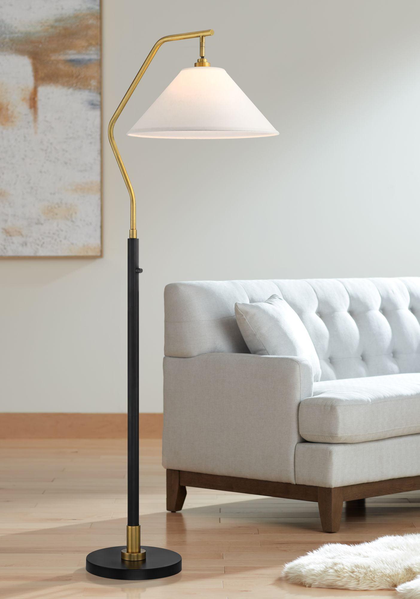 Possini Euro Design Rook Mid Century Modern 66" Tall Standing Floor Lamp Light Curved Chairside Arc with Dimmer Gold Black Metal Living Room Bedroom