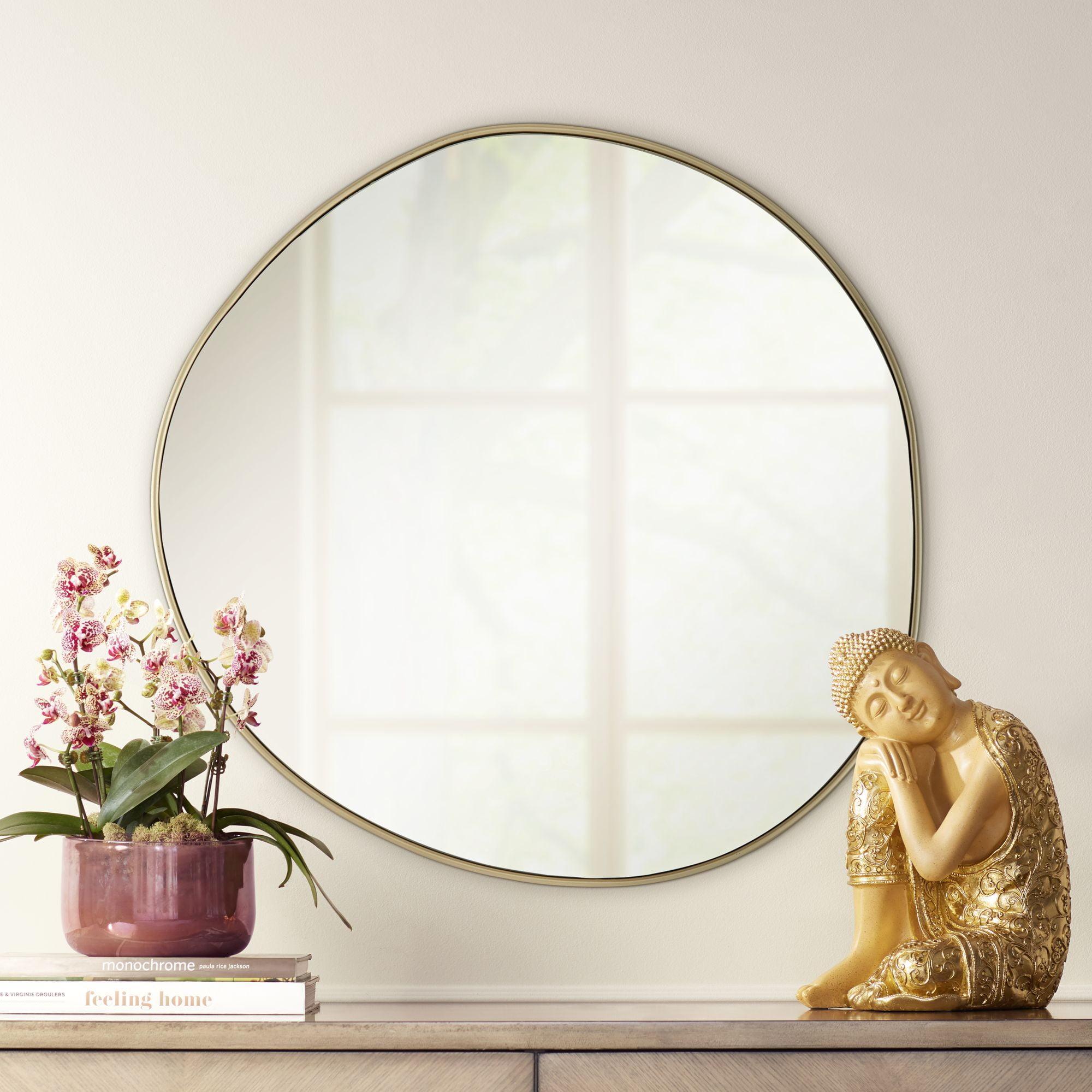 Champagne Gold Slender Wood 35" Round Wall Mirror